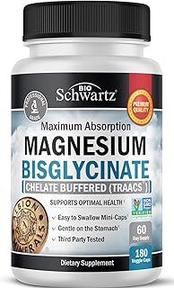 Magnesium Bisglycinate 100% Chelate No-Laxative Effect - Maximum Absorption Magnesium Supplement - Fully Reacted & Buffered for Energy Muscle Bone & Joint Support - Non-GMO Project Verified -180ct
