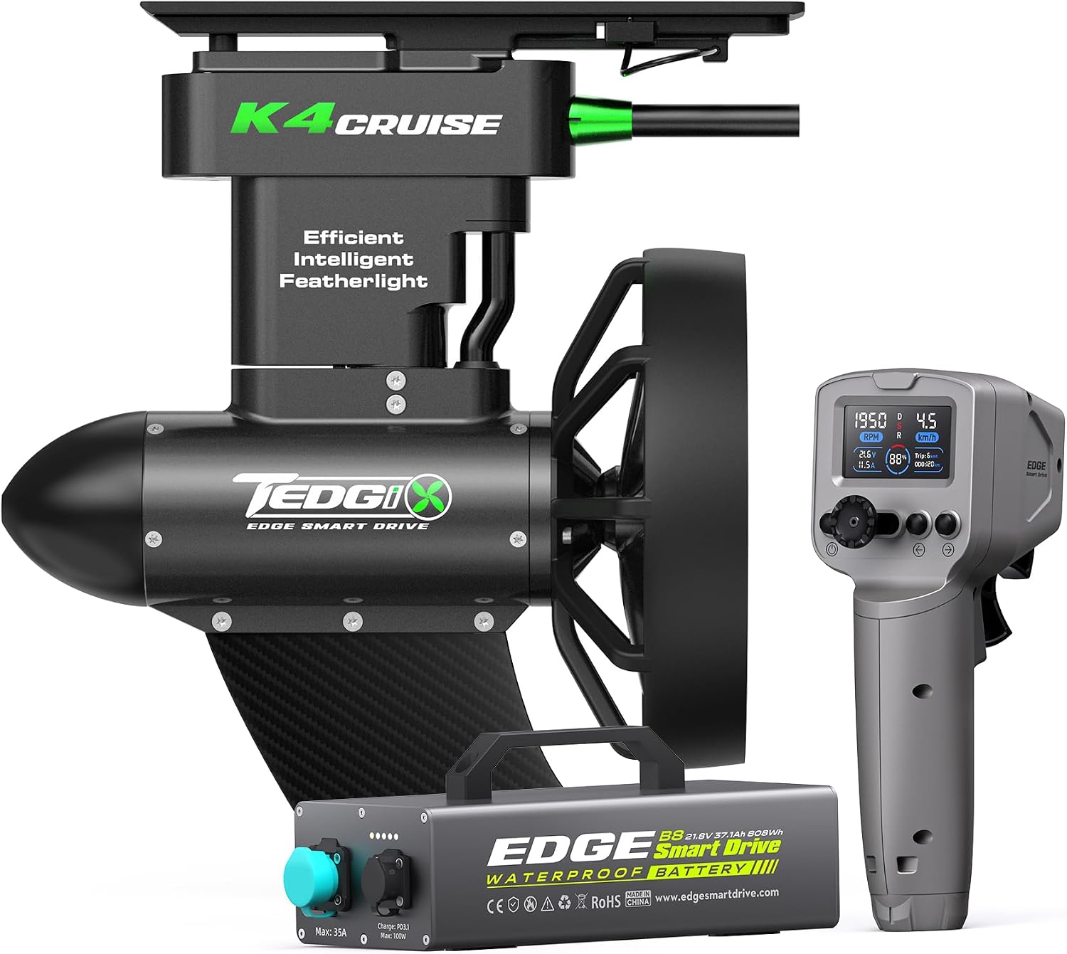 Tedgix K4C Motor for SUP & Kayak, 400W Brushless Underwater Thruster Wireless Remote with Cruise Control, Electric Fins for Paddle Board, Boost Fin for Canoe & Inflatable Boat, K4 Upgraded Version