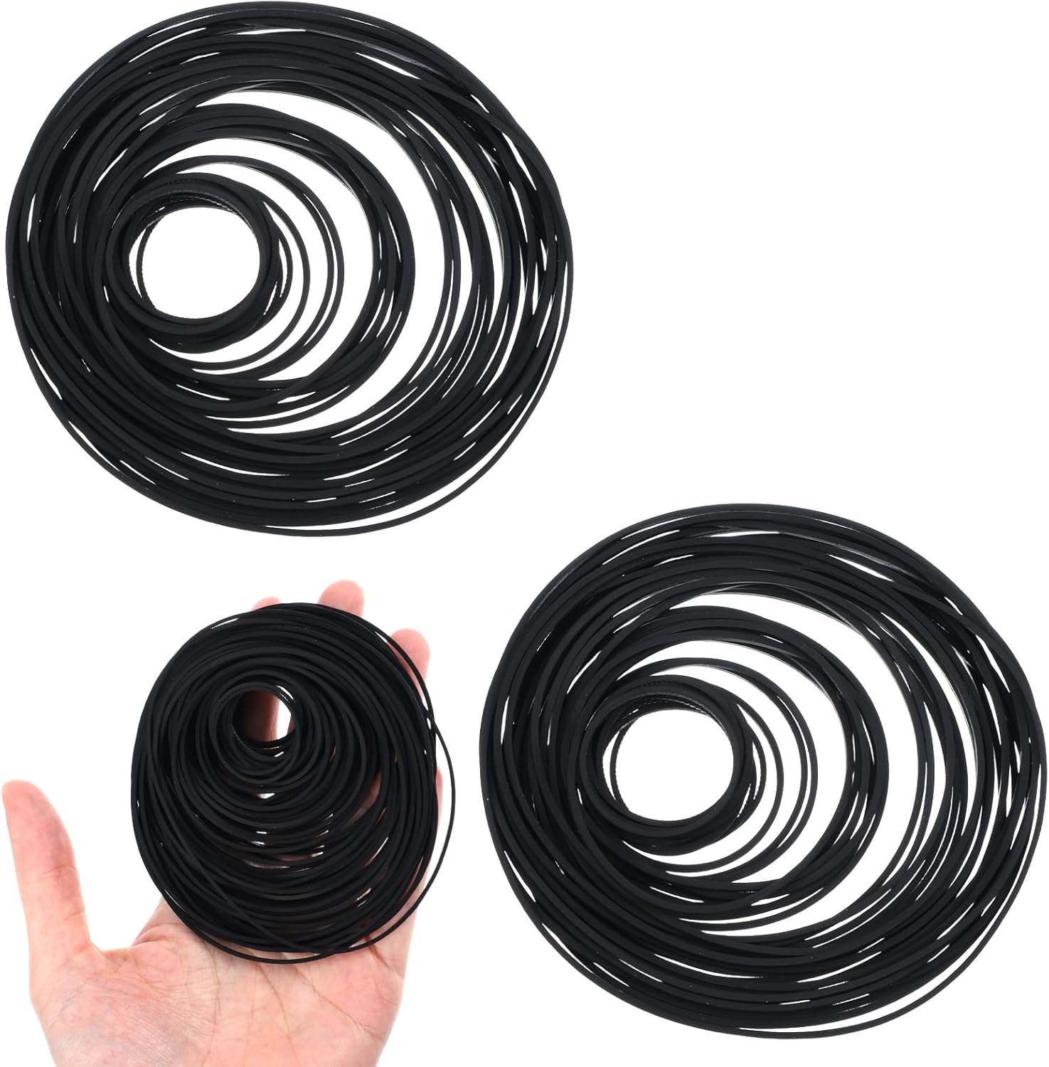 Classicseali 150pcs Cassette Drive Belts, Black Rubber VCR Belt, Record Player Belt Replacement 20-120mm, Repair Hybrid Flat Replacement CD Drives Belts, for DVD CD LD VCR Repeater Drive 1mm Width