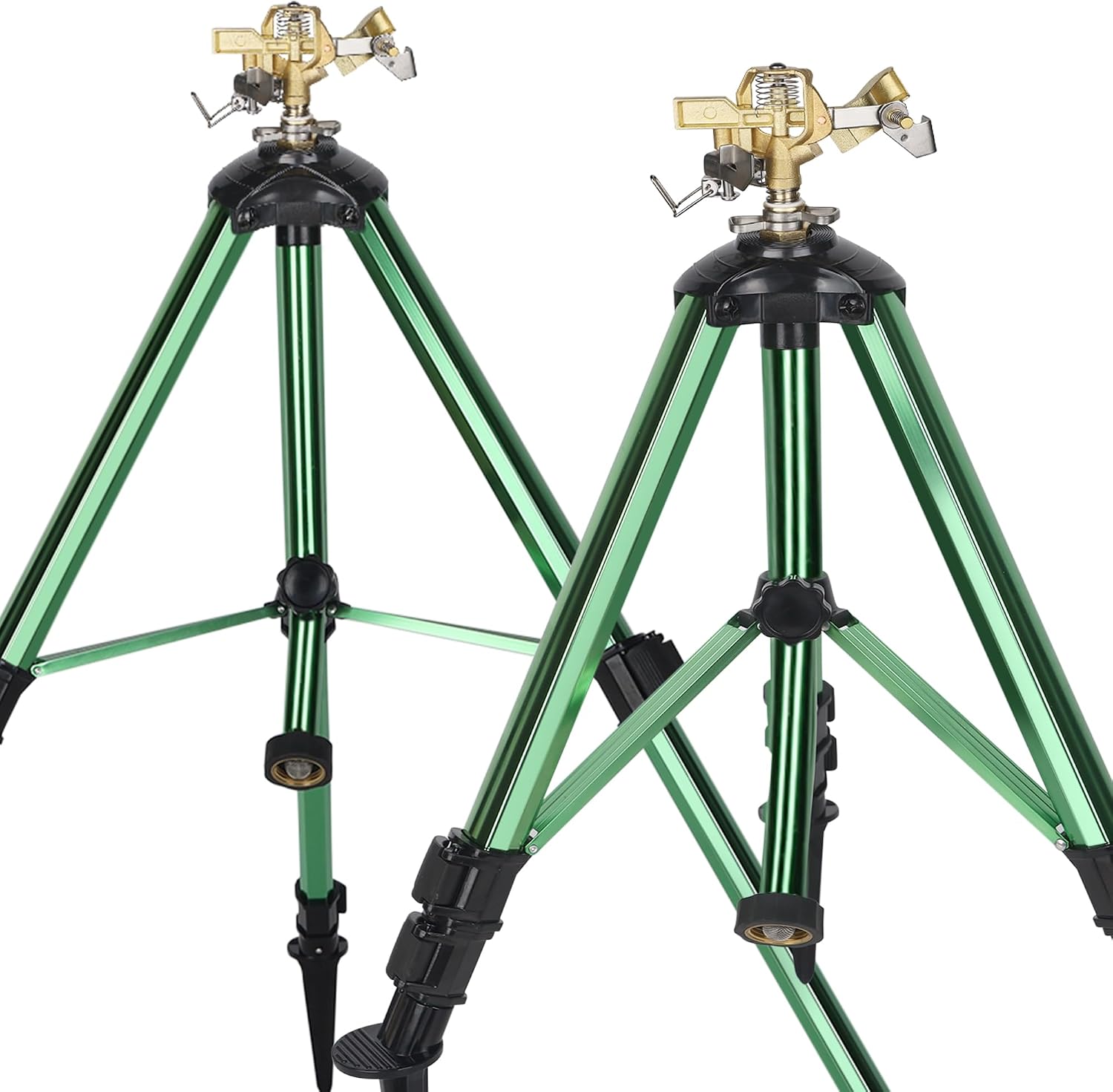 2 Pack Impact Sprinkler on Tripod Base, 360° Adjustable Brass Sprinkler Head with Stakes, Heavy Duty Metal Tripod Lawn Sprinkler for Large Area Lawn, Yard & Garden Irrigation