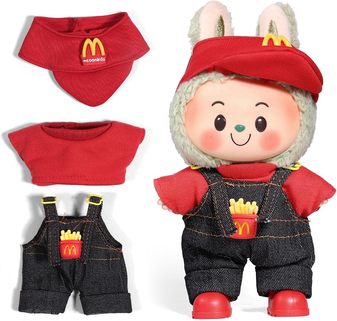 AICase for Labubu Clothes Designer/for Labubu Outfits,Clothes Set for 17cm Lububu Doll,3 Piece Set Hat Clothing for LA BUBU, Boys and Girls Stylish Adorable Dolls Clothes Accessories (No Doll)
