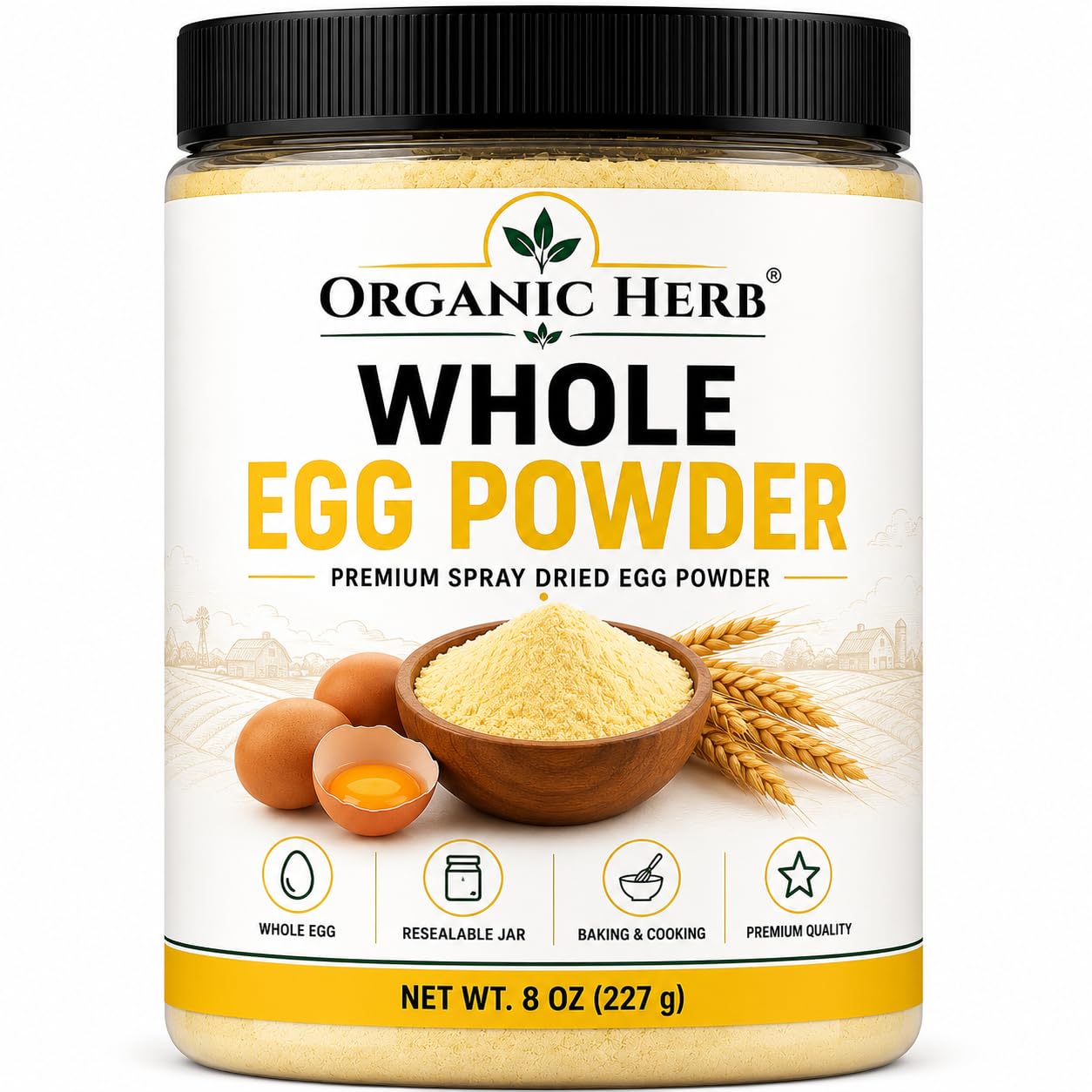 Organic Herb Whole Egg Powder 8 oz (227 g), Dried Whole Egg, Egg Powder for Baking, Cooking & Recipes
