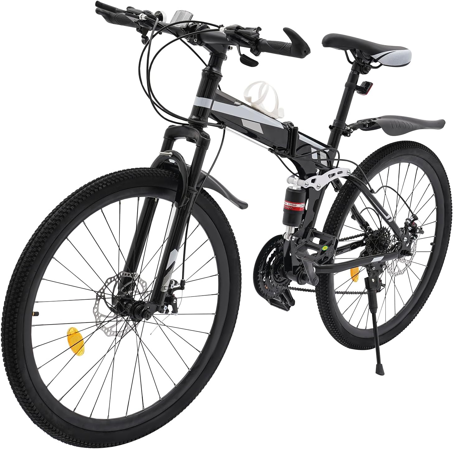 Levkitch 26 Inch Adult Folding Mountain Bike, 21 Speed Mens MTB Foldable Bicycle with Disc Brakes, Carbon Steel Frame Bicycle with Mudguard