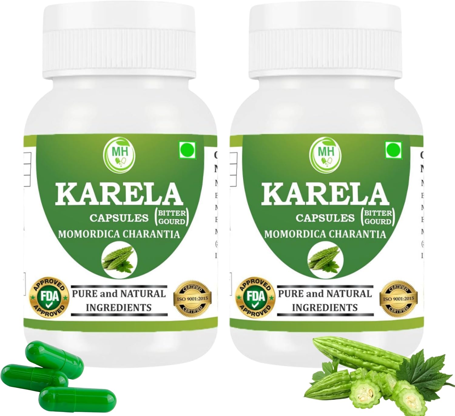 Morsan Healthcare Karela Capsules – 500 mg | 60 Veg Capsules x 2 Bottles | Pure Momordica charantia Extract | Ayurvedic Herbal Supplement | Plant-Based & Gluten-Free