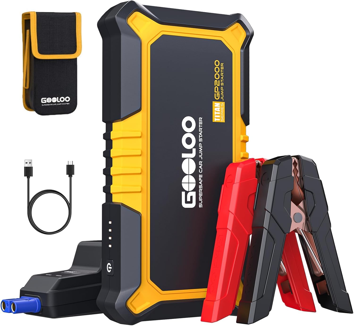 GOOLOO GP2000 Jump Starter, 2000A Car Starter Battery Pack (Up to 8.0L Gas, 6.0L Diesel Engine),12V Car Battery Charger Jumper Starter, Supersafe Portable Lithium Jump Box with USB Quick Charge