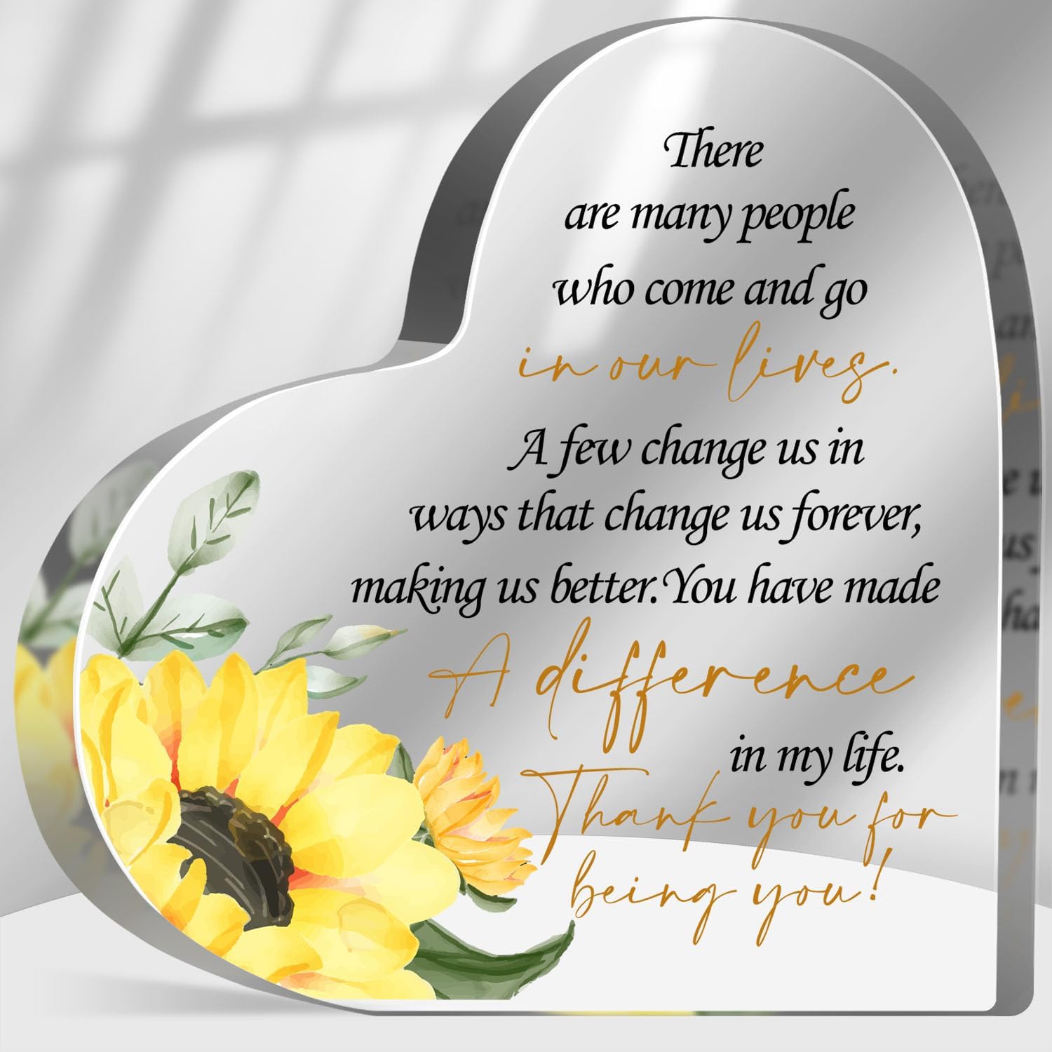 Thank You Gifts for Women Coworkers Boss, Thank You Presents for Friends Teacher, Inspirational Office Sign Acrylic Heart, Appreciation Sunflower Paperweight Desk Decor Plaque