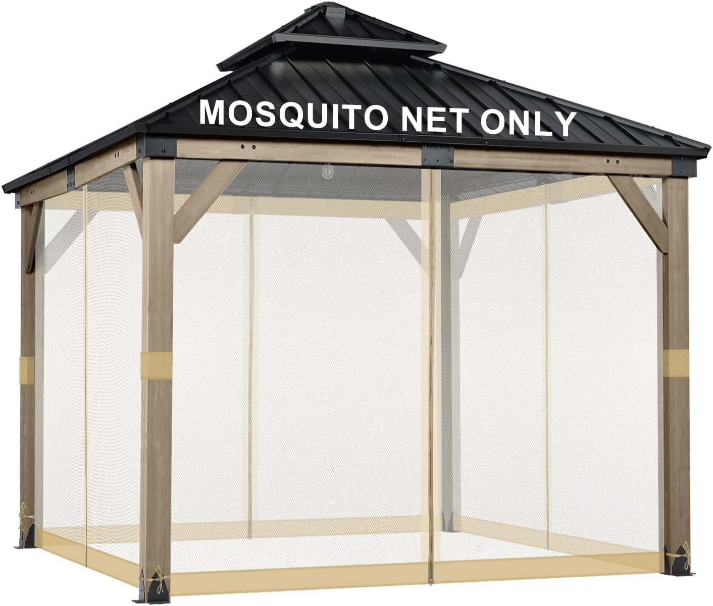 BPS 10' x 10' Gazebo Universal Mosquito Netting Screen Replacement, 4-Panel Screen Walls with Double Zippers for Outdoor Patio, Khaki (Mosquito Net Only)