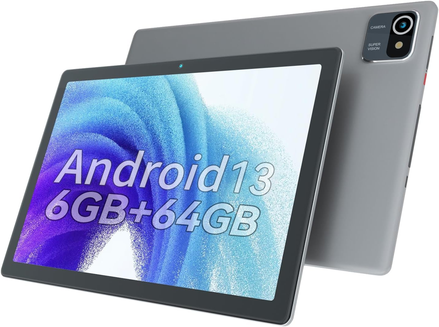 Hakaug Android 13 Tablet, 10 Inch, 6GB RAM 64GB ROM, Dual Camera, 5000 mAh Battery Touchscreen Tablet-PC (Gray)
