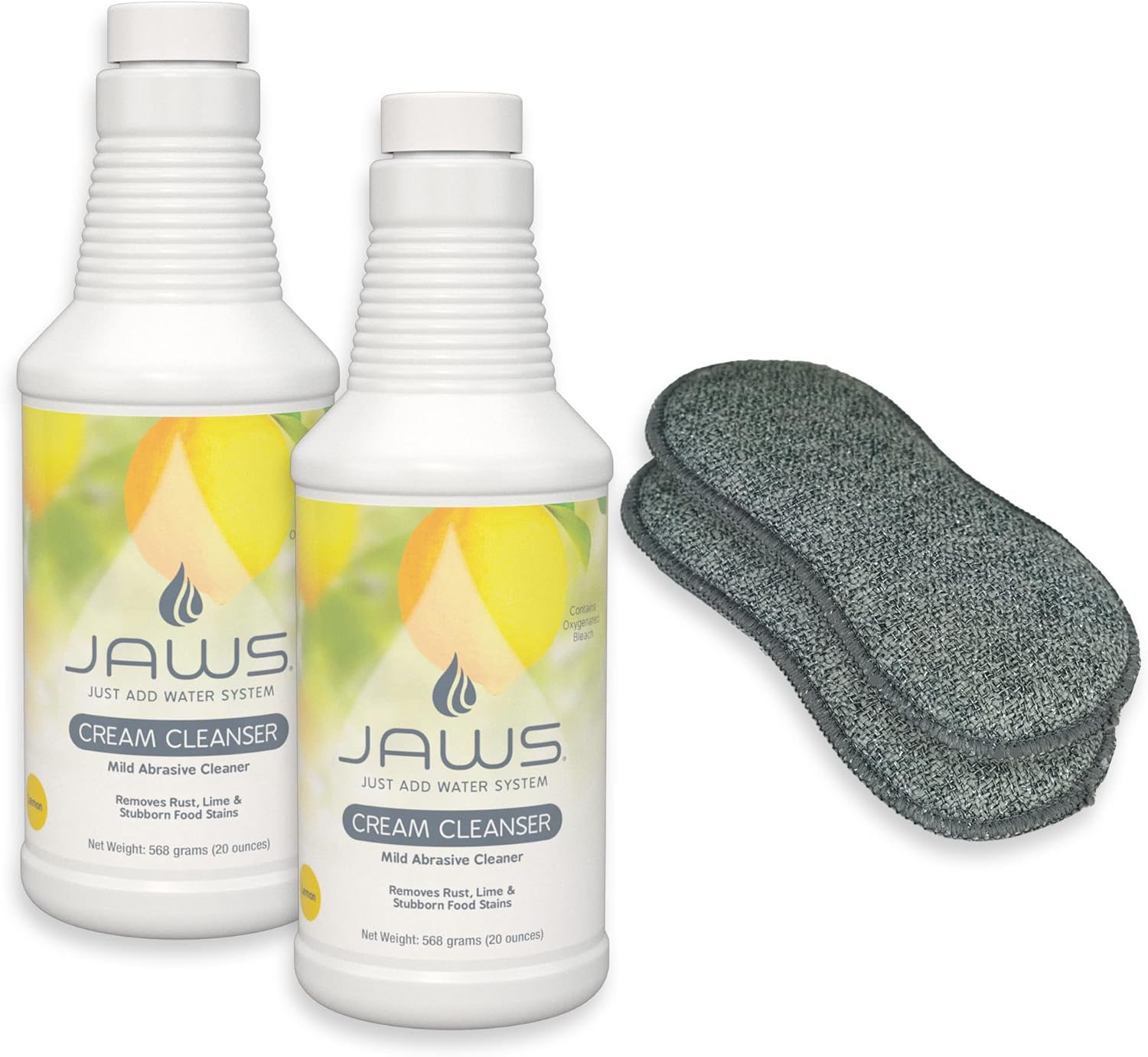 JAWS Cream Cleanser 2-Pack with Microfiber Sponges - Hard Water Stain Remover and Mild Abrasive Cleaner