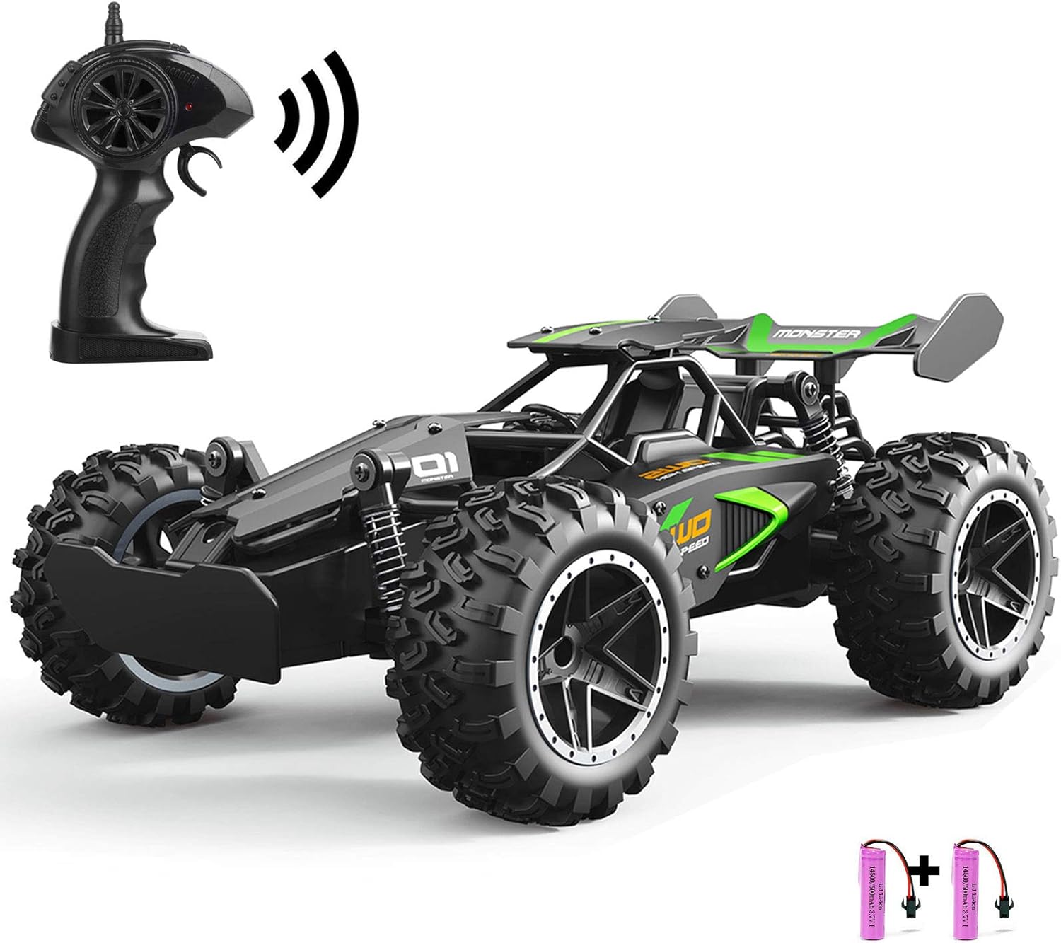SZJJX Remote Control Cars โ 2.4GHz High-Speed RC Car for Kids, 15KM/H+ 2WD Off-Road Car with 2 Rechargeable Batteries, Electric Remote Control Truck Toy for Boys & Girls Gifts (Green)