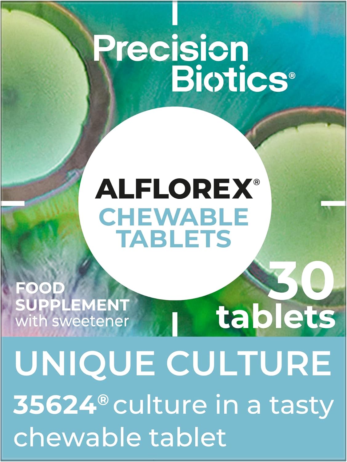 Alflorex Chewable - Daily Gut Health Probiotics Supplement with Unique Bifidobacterium Longum Bacteria Strain 35624 - Bacterial Cultures - Strawberry & Banana Flavour - 30 Chewable Tablets