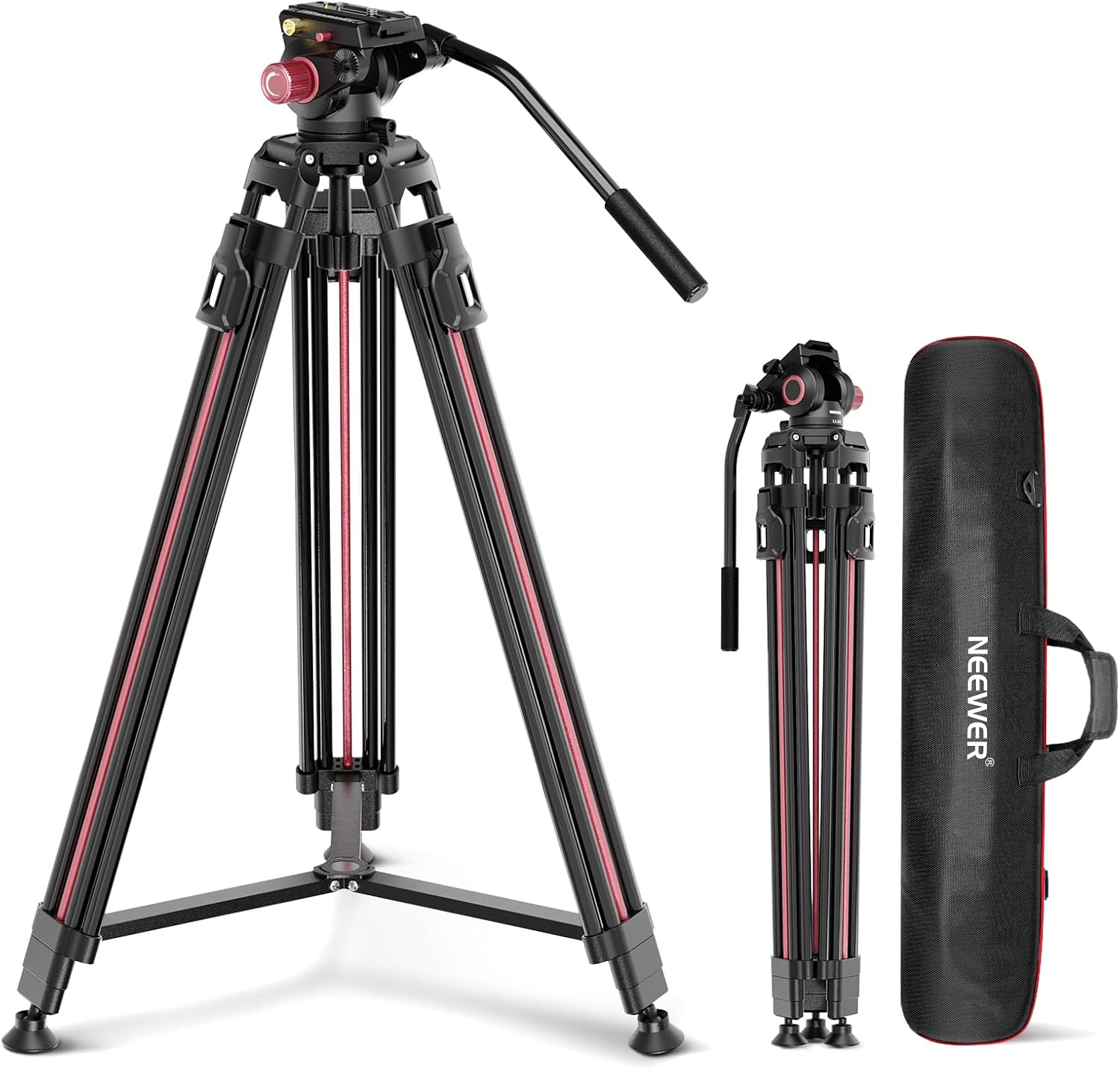 Neewer 79"/2m Video Camera Tripod with Fluid Head, One Step Quick Release Aluminum Heavy Duty Tripod Stand with QR Plate Compatible with Canon Nikon Sony DSLR Camera Camcorder, Max Load 17.6lb, LL38