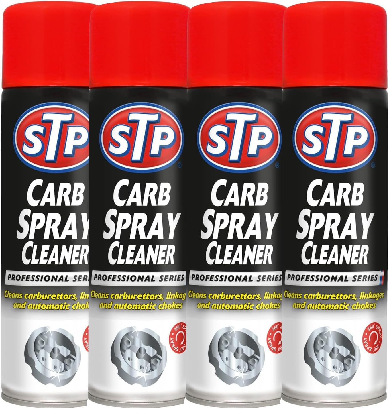 STP Carb Spray – Pack of 4 (500ml Each) | Heavy-Duty Carburetor & Choke Cleaner | Engine Cleaning Spray for Garages & Workshops