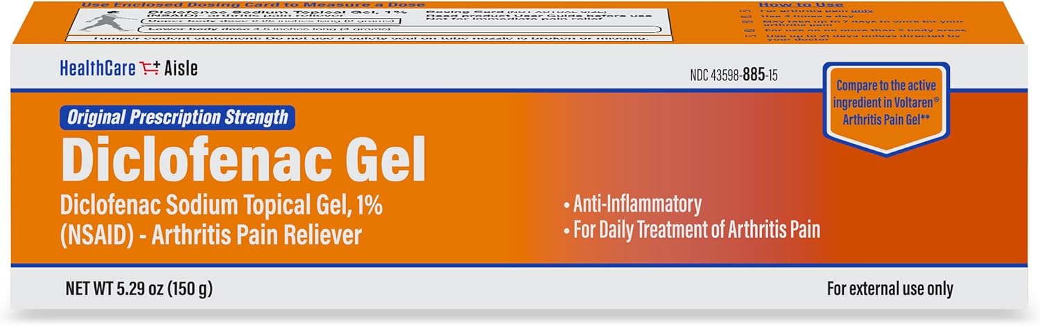 HealthCareAisle Diclofenac Gel, 1%, Arthritis Pain Relief - 150 g tube - Original Prescription Strength (NSAID)