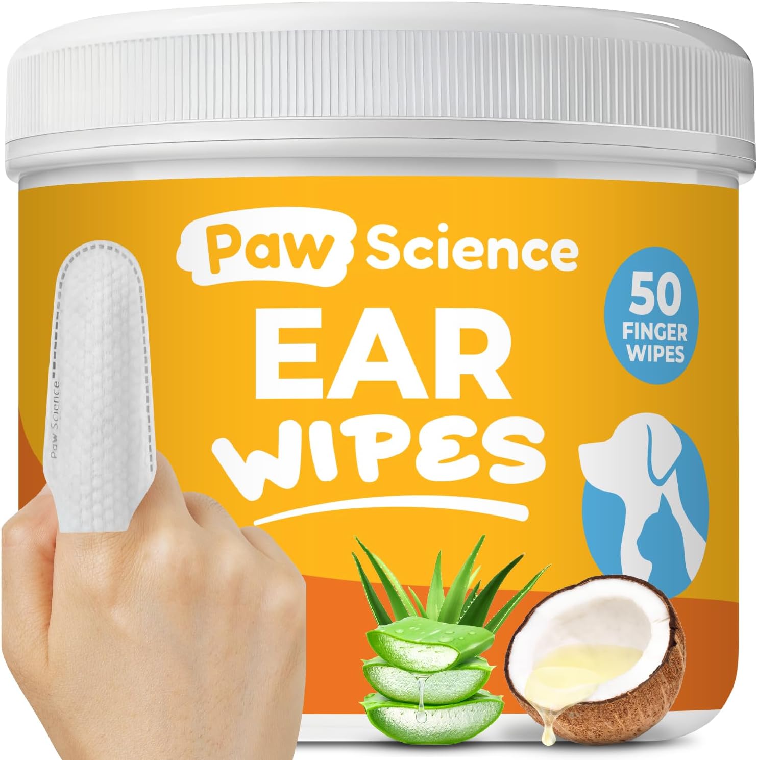 Paw Science Dog & Cat Ear Cleaner Wipes – Pet Finger Wipes for Cats & Dogs – Cleaning, Soothing, & Deodorizing Itchy Ears – Ear Relief Solution Wash (Unscented)