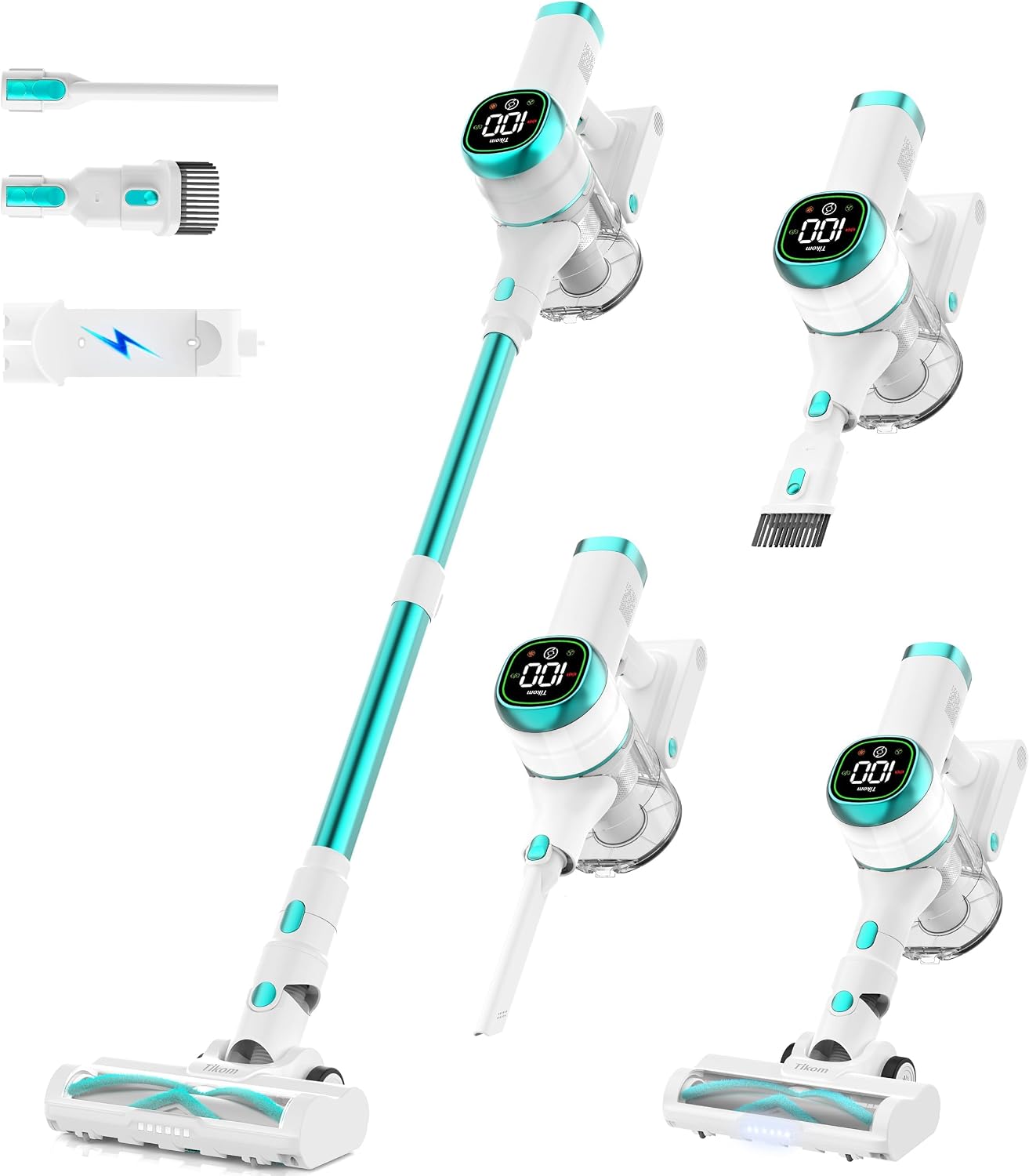 Tikom V500 Cordless Vacuum Cleaner for Home, 40000Pa/450W Stick Vacuum with LED Touch Screen, Charging Wall Dock, Anti-Tangle, Lightweight Handheld Vacuum for Pet Hair, Hard Floor, Carpet, Blue