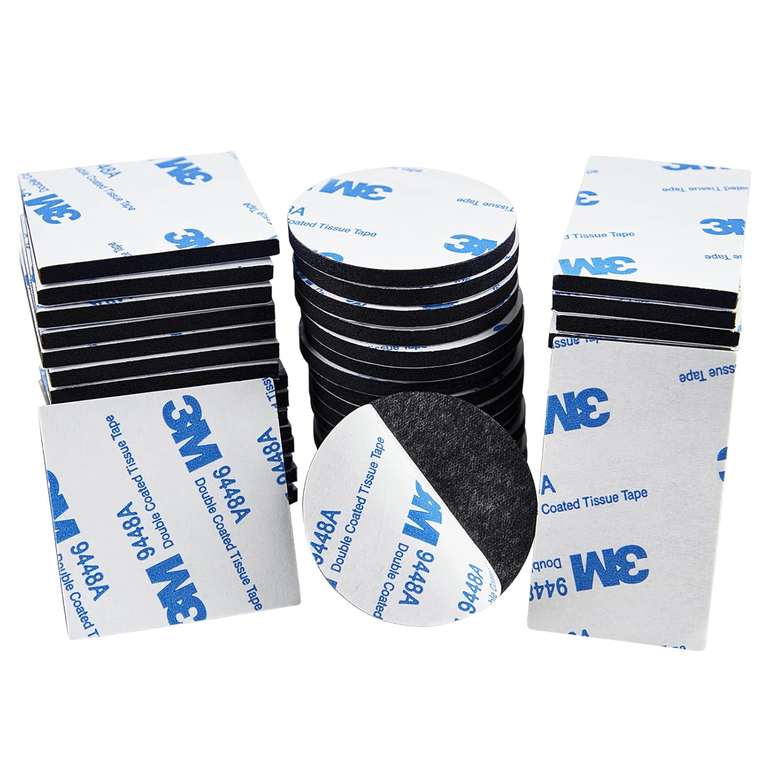 HOMMAND Double Sided Sticky Pads, 60 PCS Number Plate Sticky Pads, Sticky Foam Pads Heavy Duty, Extra Strong 3M Adhesive Waterproof Mounting for Home Office Car School, Rectangle/Squares/Round, Black