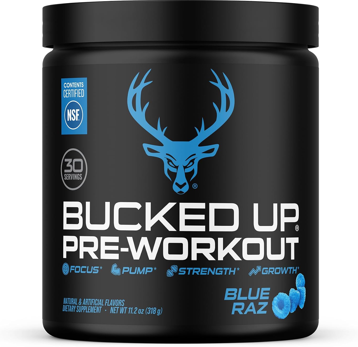 Bucked Up Pre Workout 6 Grams Citrulline, 2 Grams Beta Alanine, and 3 Other Registered trademarked Ingredients (Blue Raz)