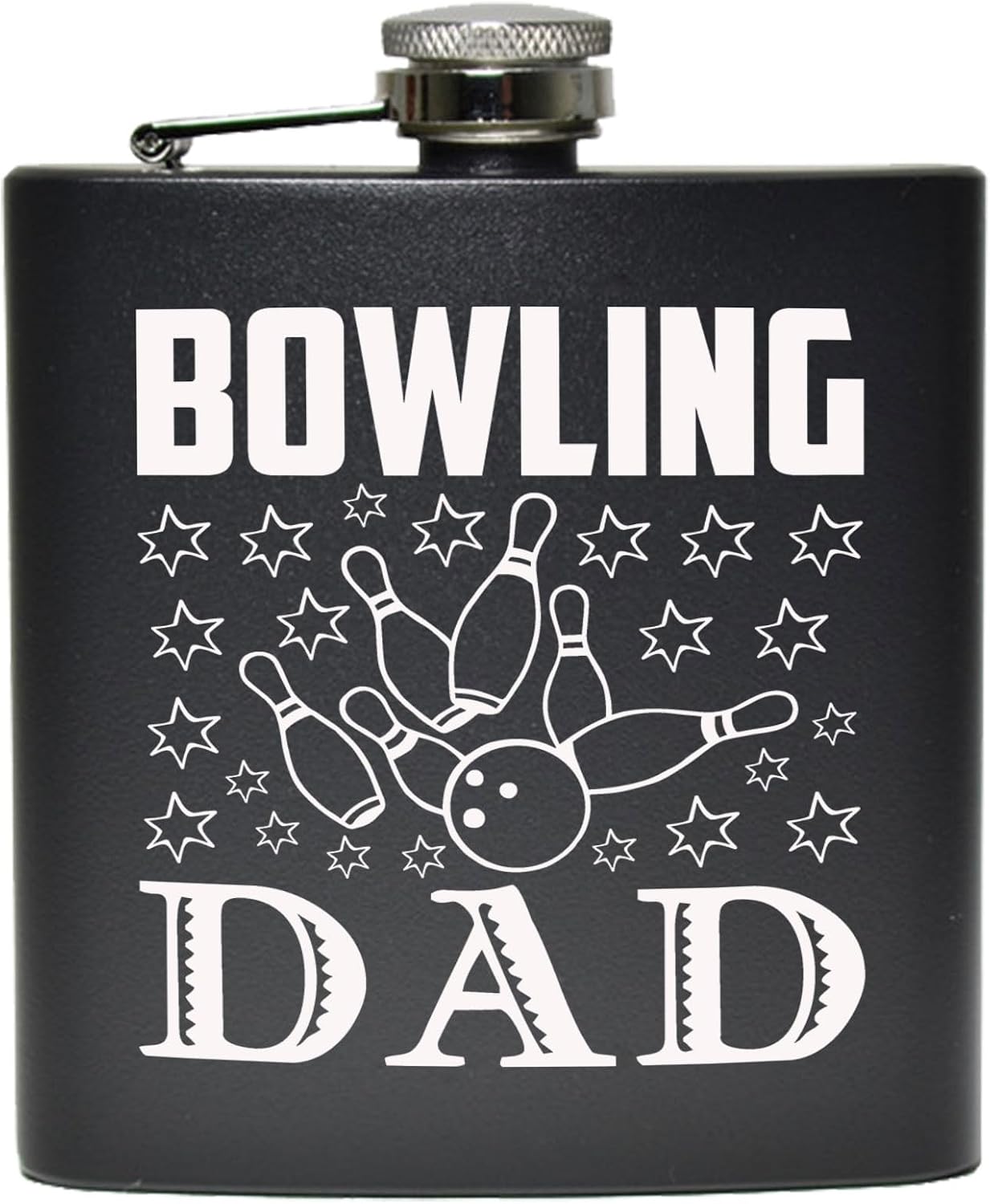 Bowling Dad Flask, Dad 6oz Black Flask, Gift For Dad, Great Gift for Father's Day, Birthday, or Christmas Gift for Dad, Grandpa, Grandfather, Papa, Husband
