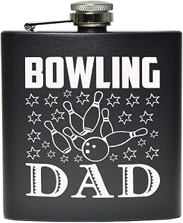 Bowling Dad Flask, Dad 6oz Black Flask, Gift For Dad, Great Gift for Father's Day, Birthday, or Christmas Gift for Dad, Grandpa, Grandfather, Papa, Husband
