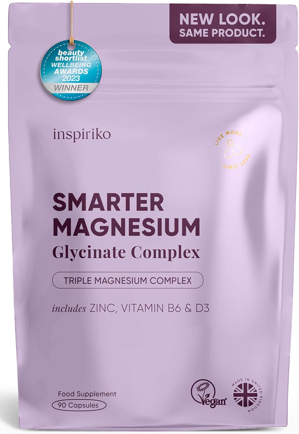 Inspiriko 3-in-1 Magnesium Supplements for Women - Triple Magnesium Complex (Glycinate, Citrate, Malate) with Zinc, B6 & D3-1600mg per Serving, 90 Capsules (45 Day Supply)