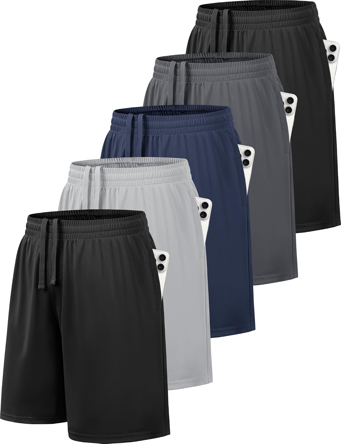 MLYENX 5 Pack Boys Athletic Shorts Basketball Quick Dry with Pockets