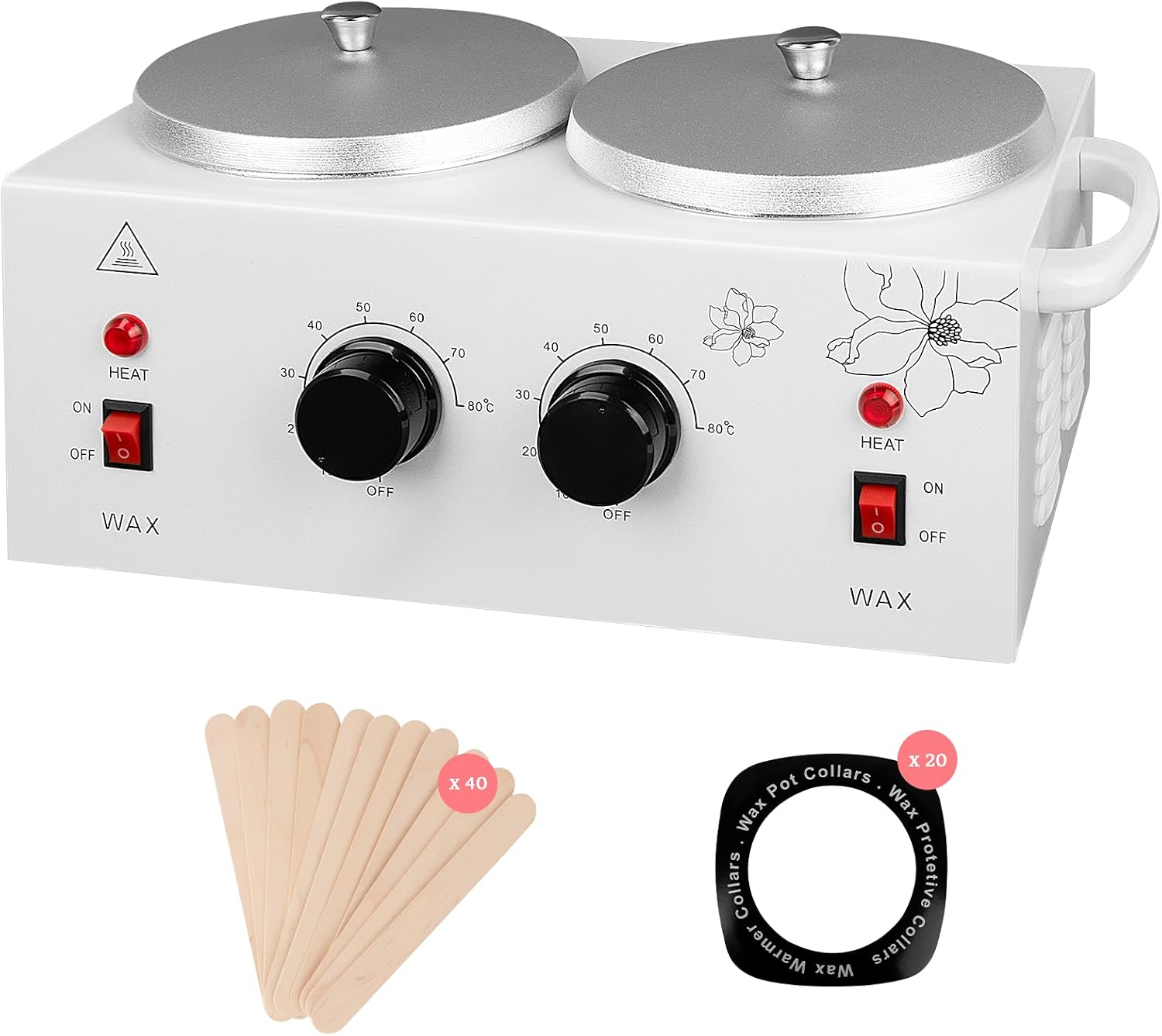Double Wax Warmer for Painless Hair Removal, Professional Beauty Salon Wax Heater Pot for Women Men Domestic with Adjustable Temperature Set
