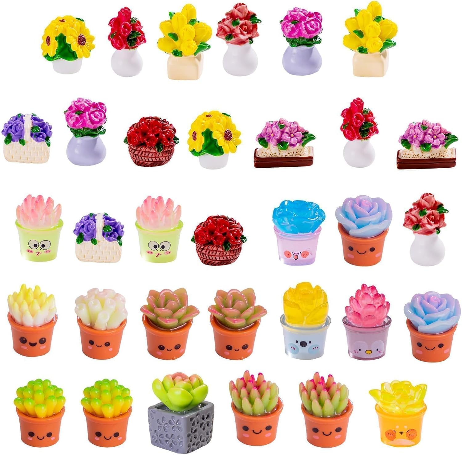 32 Pcs Miniature Car Dollhouse Plants Accessories Mini Artificial Potted Flower Tiny Resin Greenery Cactus Figurines for Doll House Gift DIY Garden Micro Landscape Car Decoration(Succulent)