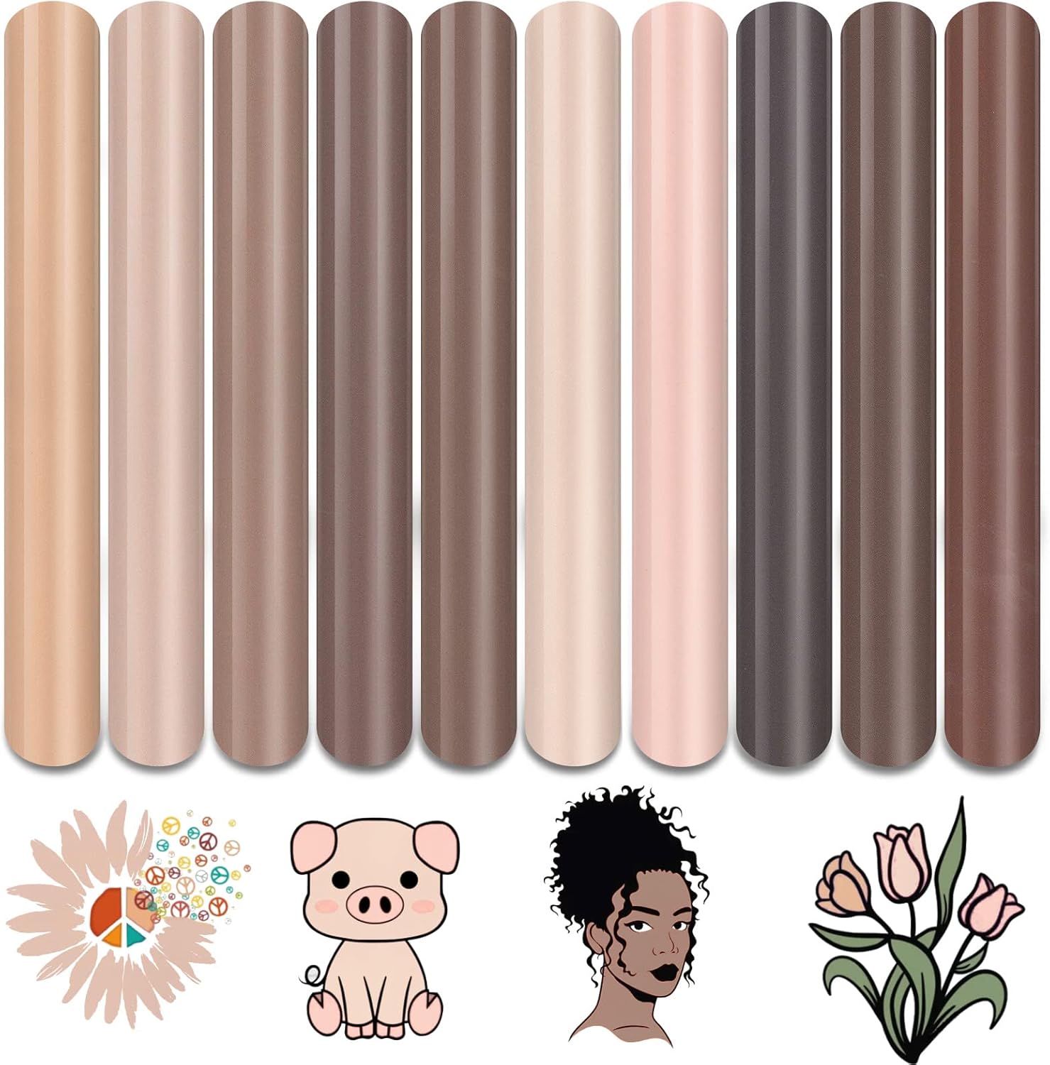 Tintnut Skin Tone Heat Transfer Vinyl - 10 Sheets Bundle 10x12 Inch Cream Barely Beige Iron on Vinyl Brown Tan HTV Vinyl Craft Cutter DIY T-Shirts Clothing Bags for Cricut Silhouette Cameo