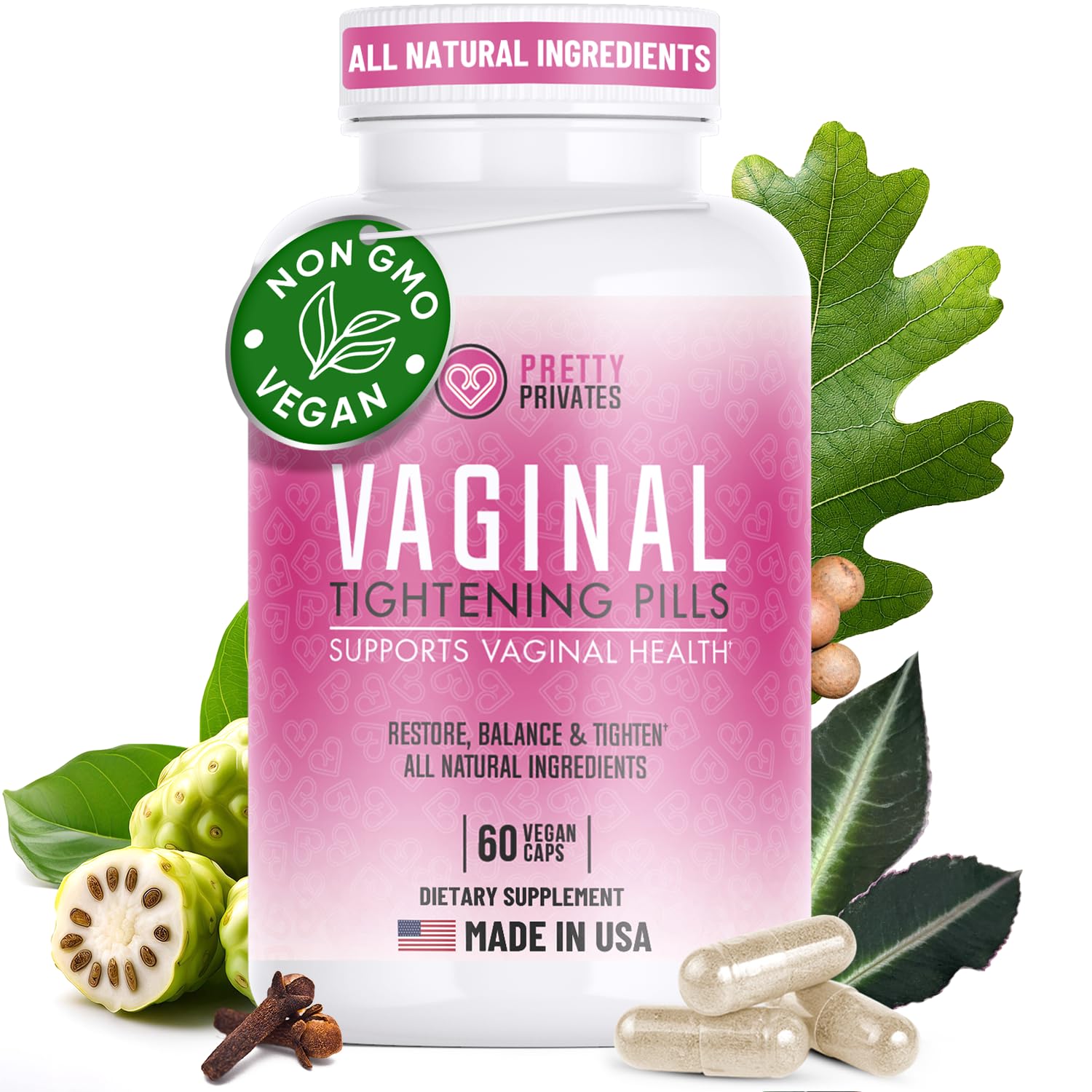Pretty Privates Premium Vaginal Tightening Pills - Tighten, Rejuvenate, and Lubricate - All-Natural Vaginal Tightening and Holistic Intimate Health - Vegan and Gluten-Free - 60 ct