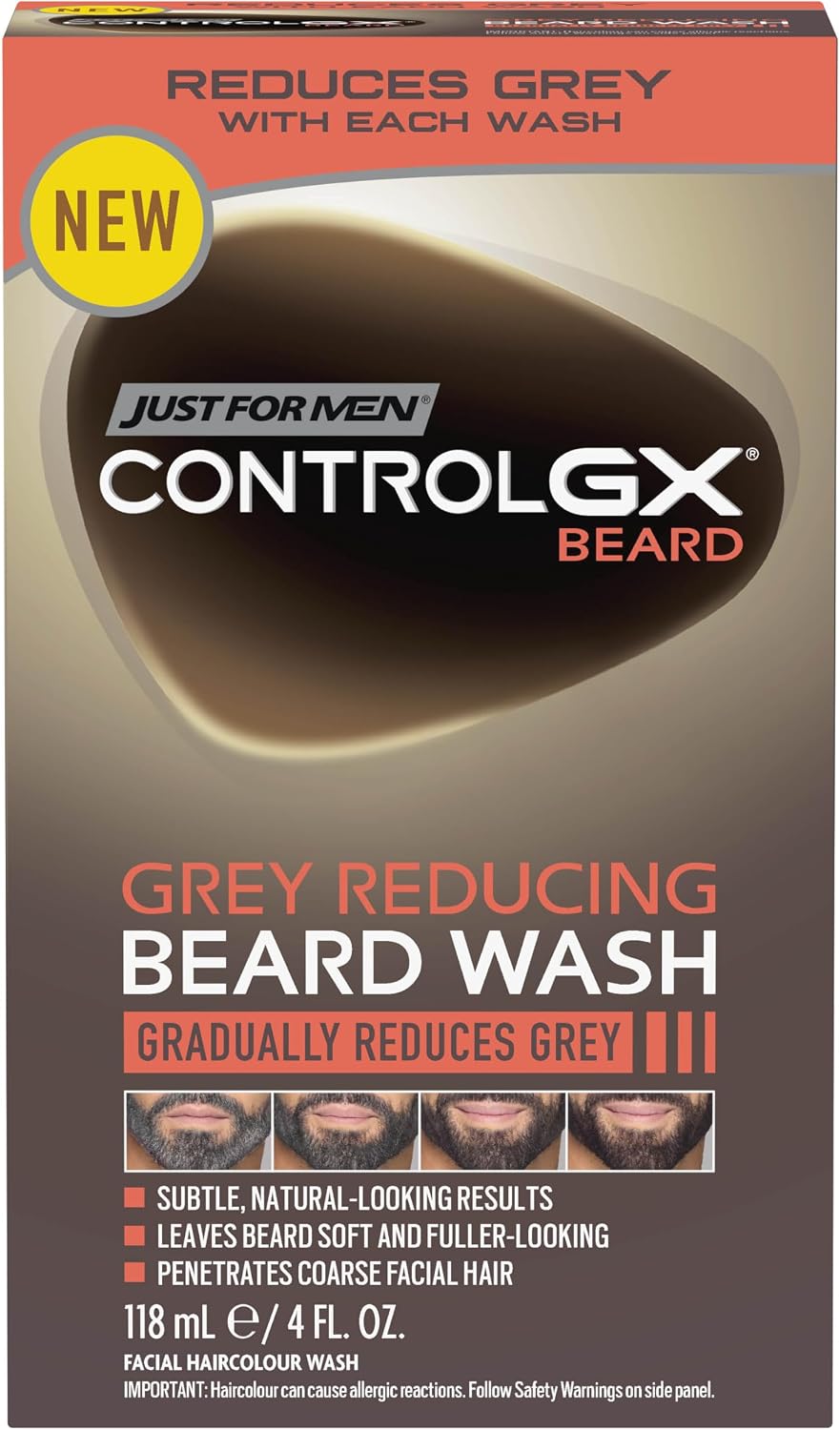 Just For Men Control GX Beard Wash, Reduces Grey with Each Wash for Subtle, Natural - Looking Results - All Shades, 118 ml
