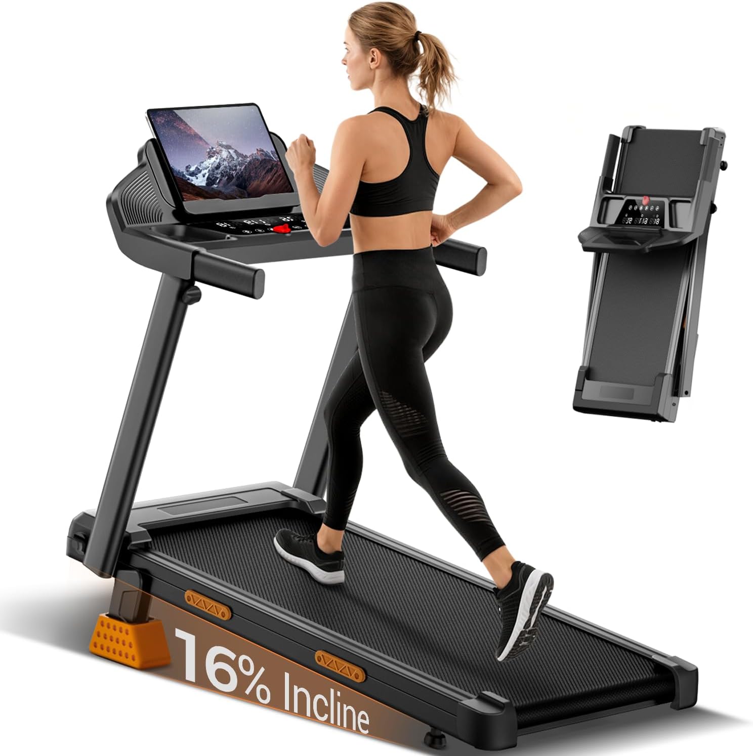 16% Incline Treadmills for Home, 3.0 HP Foldable Walking Pad 12KM/H | 3 Screen Display & 12 Programs, 180KG Capacity, <45dB Low Noise, Foldable Design, 90% Pre-assembled, Transport Wheel