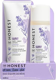 The Honest Company 2-in-1 Cleansing Shampoo + Body Wash and Face + Body Lotion Bundle | Gentle for Baby | Naturally Derived | Lavender Calm, 18.5 fl oz