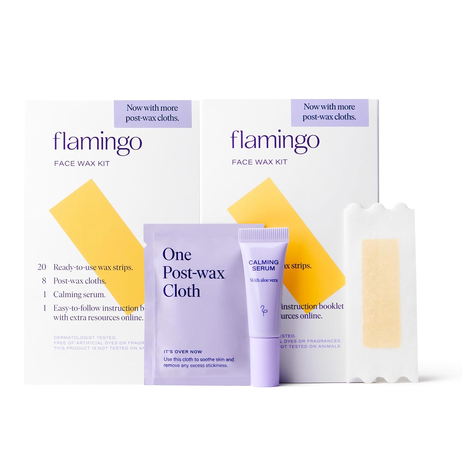 Flamingo Women Face Waxing Kit, Facial Waxing Kit with 20 Wax Strips for Face, 8 Post-Wax Cloths, and 1 Post-Wax Serum, Pack of 2
