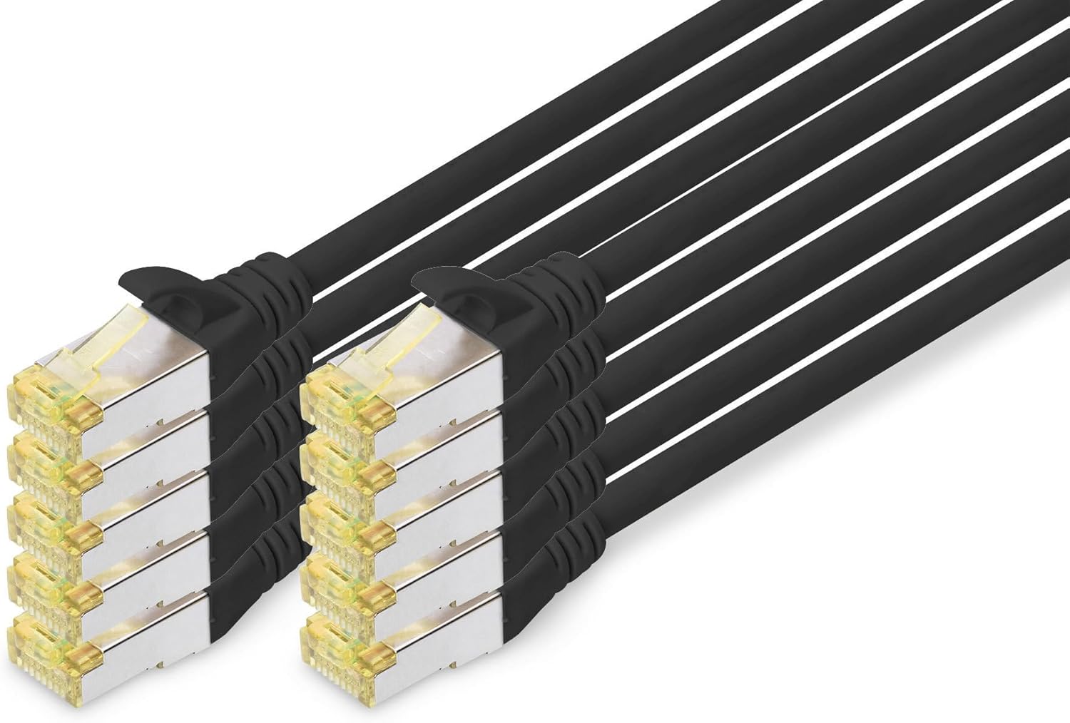 DIGITUS LAN cable Cat 6A - 0.5m - 10 pieces - RJ45 network cable - S / FTP shielded - Compatible with Cat-6 & Cat-7 - black