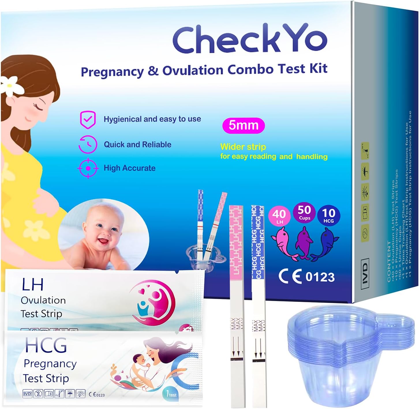Ovulation and Pregnancy Test Strips Combo: 40 Ovulation Tests&10 Pregnancy Tests,Fertility Tests for Women(40LH+10HCG+50 Collection Cups)