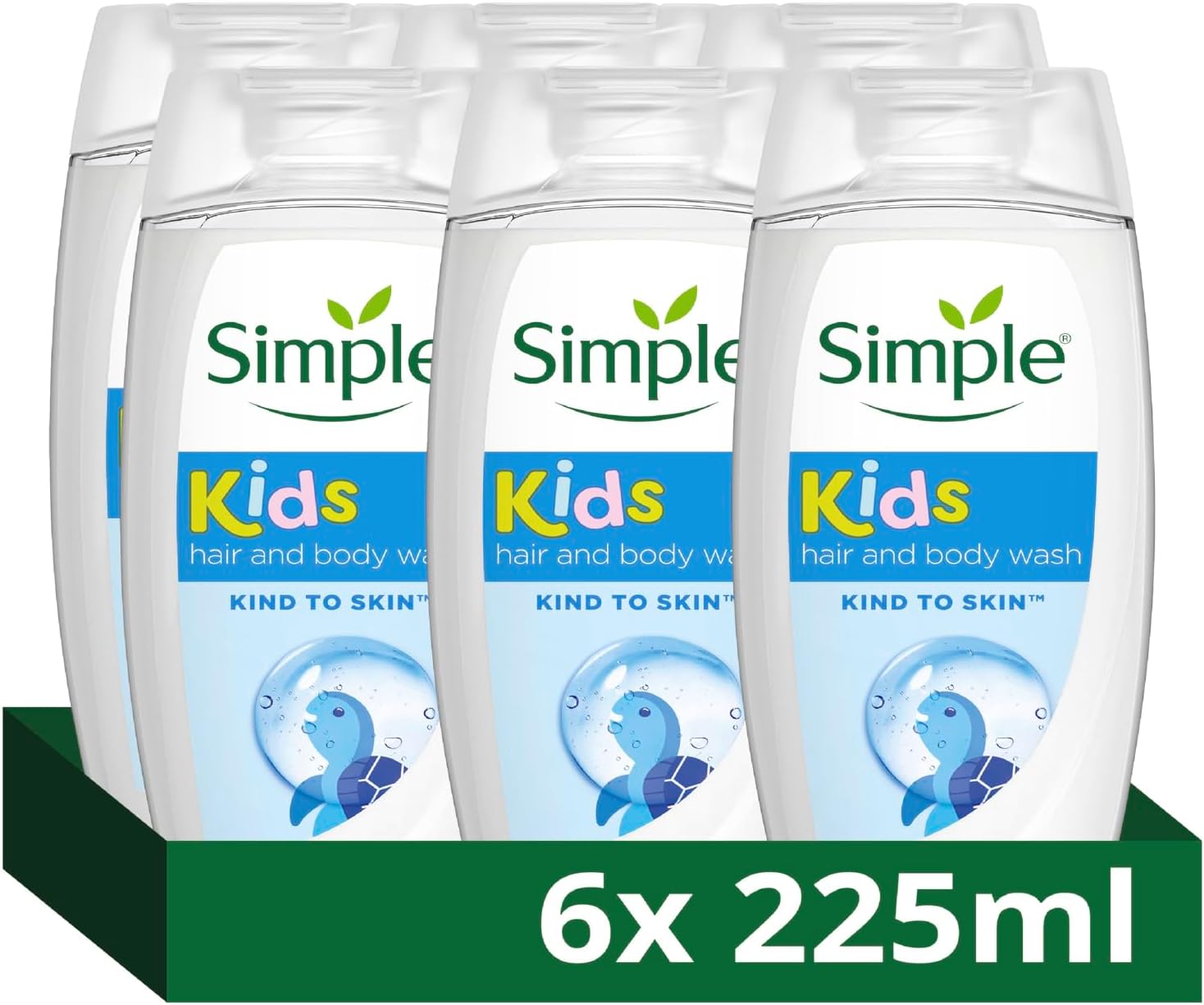 Simple Kind to Skin Kids Hypoallergenic Hair & Body Wash pack of 6 with chamomile oil shampoo for kids 225 ml, White