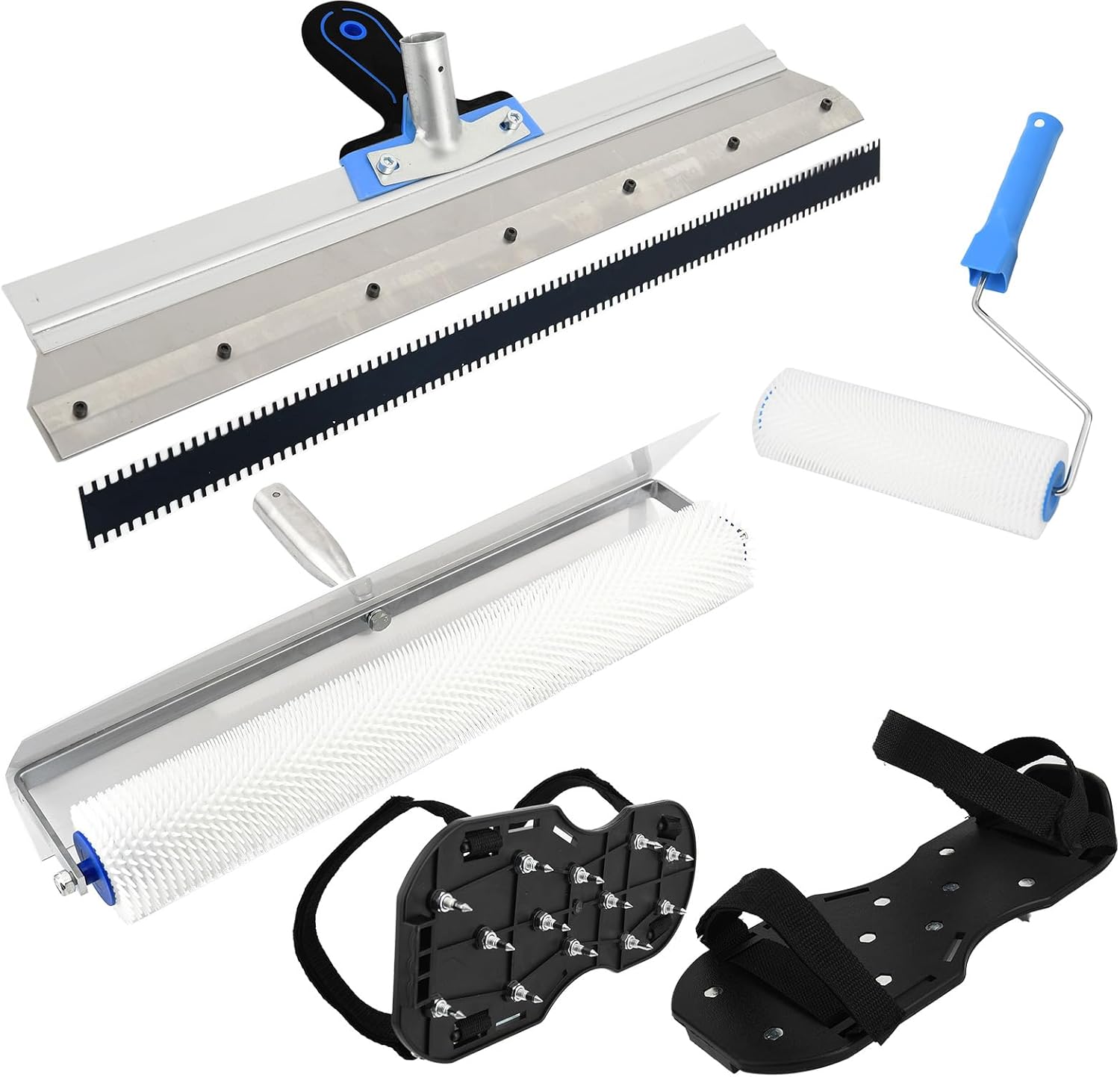 Self-Levelling Cement Tool Kit,Spike Roller for Self Leveling Cement,Epoxy Floor Tools,Roller Brush,Floor Construction Roller Spiked Shoes,Stainless Steel Scraper Self-Leveling Rake