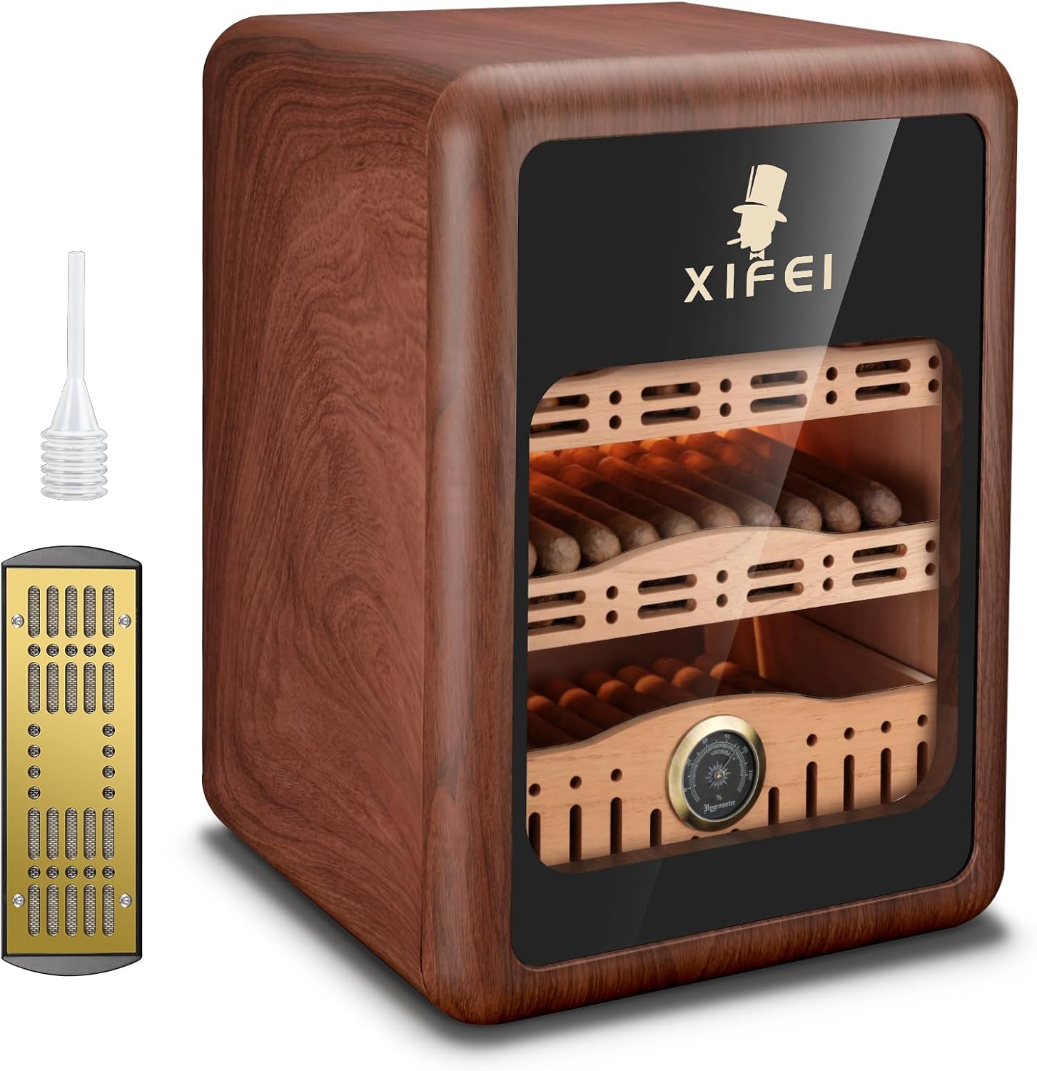 XIFEI Cigar Humidor, Cigar Humidor Cabinet for 150 Cigars, LED Lighting Desktop Humidor with Spanish Cedar Wood Shelves, Hygrometer & Humidifier, Men's Gift for Christmas Father's Day