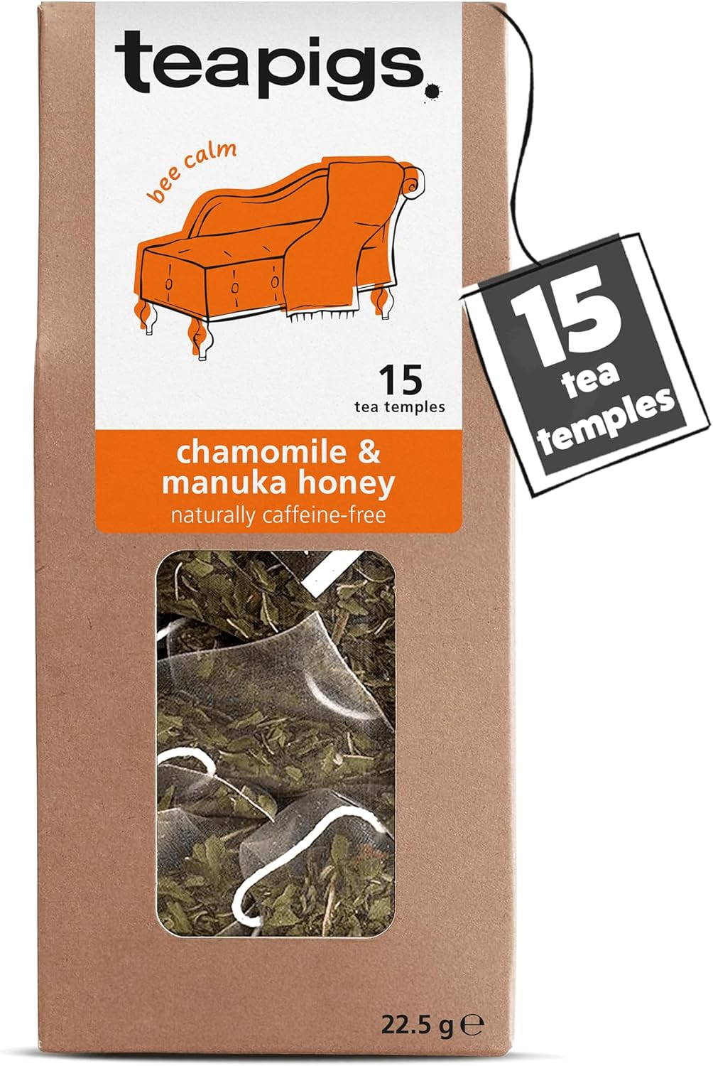 teapigs Chamomile & Manuka Honey Tea - Caffeine-Free Herbal Tea Bags with Chamomile, Honey & Vanilla - Soothing and Floral Blend - 15 Temples