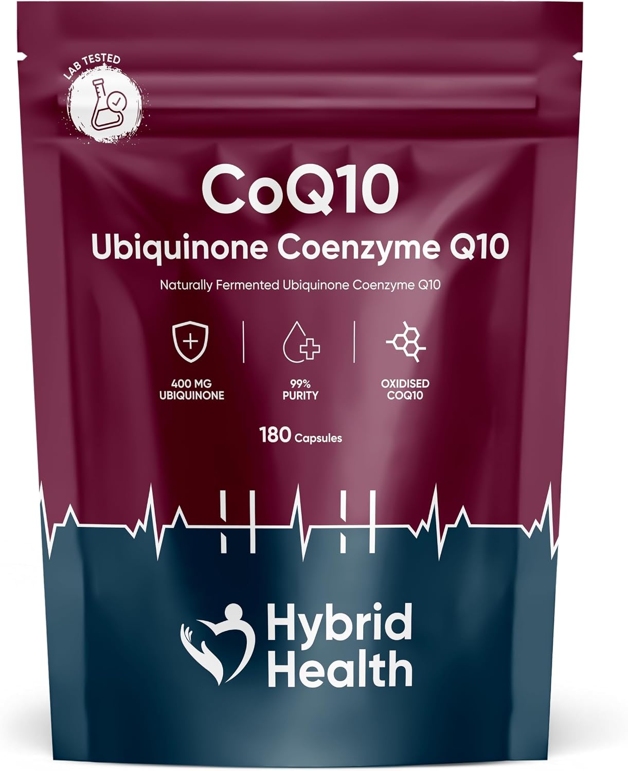 Hybrid Health Ubiquinone Coenzyme Q10 400 MG Supplement - 180 CoQ10 Capsules, Super Strength Naturally Fermented CoQ10 Supplement, Non-GMO