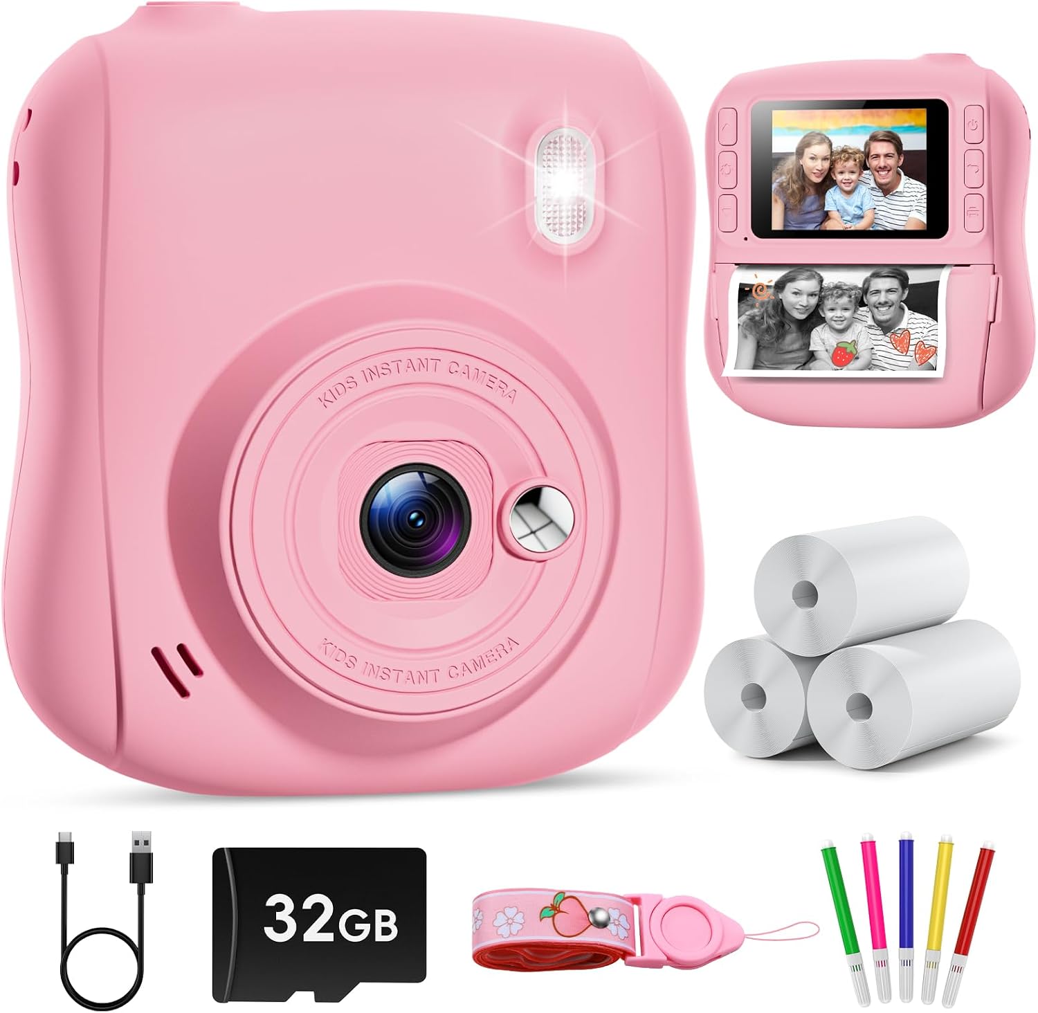 Hangrui Kids Camera Instant Print with 32GB Card for Girls & Boys Age 3-8
