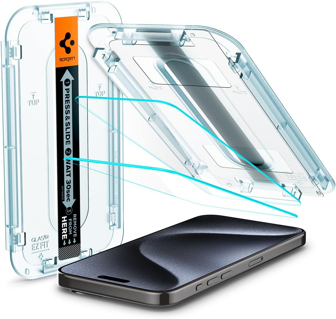 Spigen EZ Fit Tempered Glass Screen Protector for iPhone 15 Pro (2 Pack)