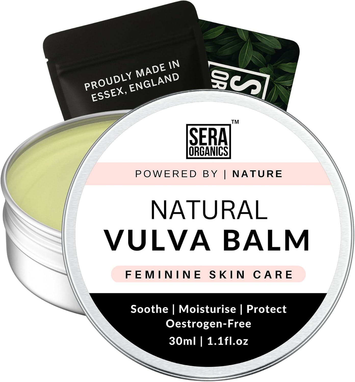 Natural Vulva Moisturiser for Vaginal Dryness - Menopause Support, Oestrogen-Free Vulva Balm, Relieves Irritation, Itching, Chafing, Odour, and Discomfort (30ml) by Sera Organics