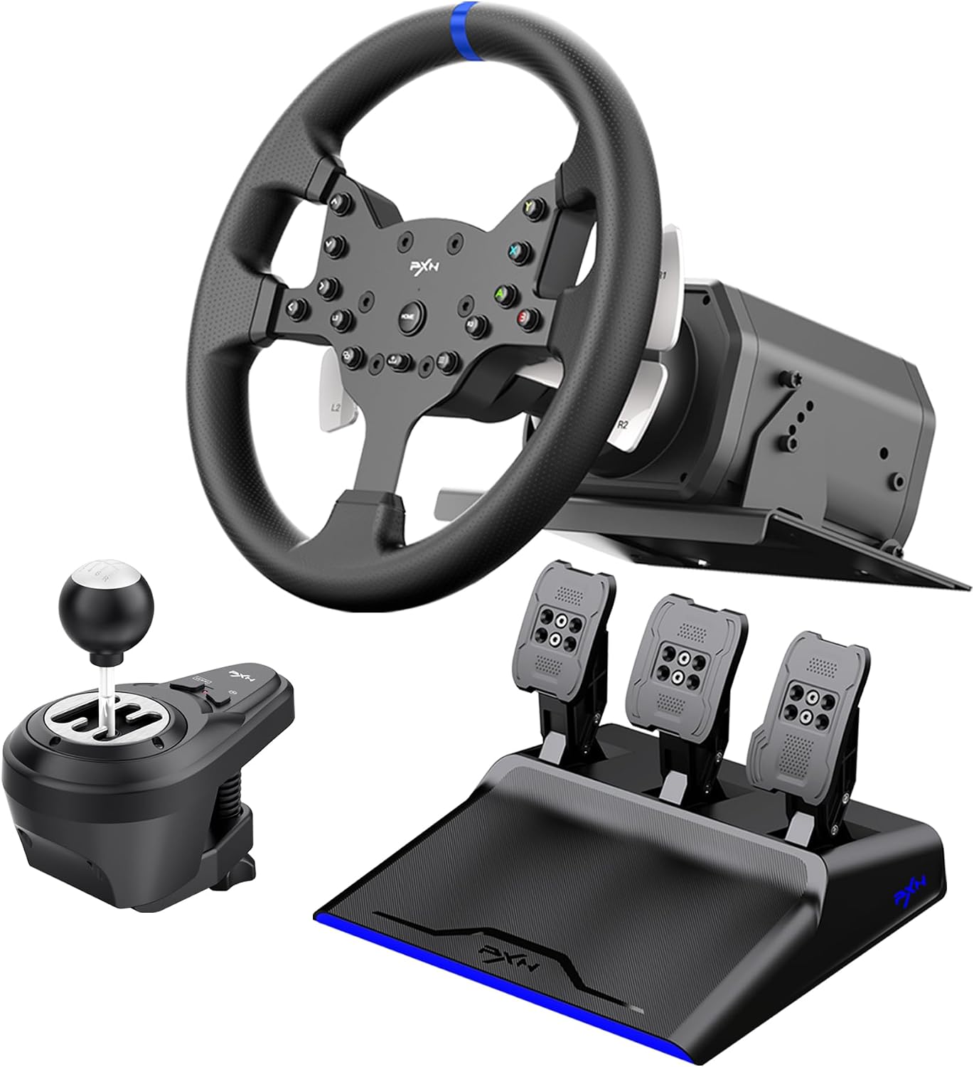 PXN V99 PC Racing Wheel with Pedals and Shifter, 3NM Force Feedback Steering Wheel for PC, PS4, Xbox One, Xbox Series X|S