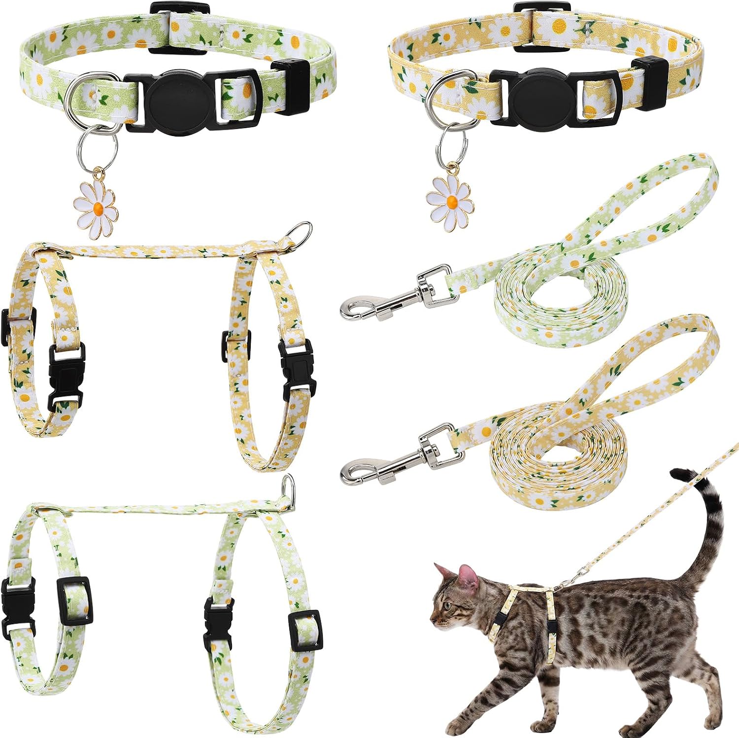 GSrenyu 2 Pack Cat Harness with Leash and Collar Set(Floral Themed)