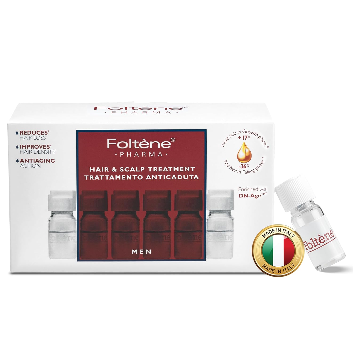 FOLTENE Hair Regrowth Serum for Men – Advanced Treatment to Strengthen, Restore Fullness, and Reduce Thinning – Scalp Formula for Thicker, Healthier Strands (12 Vials)
