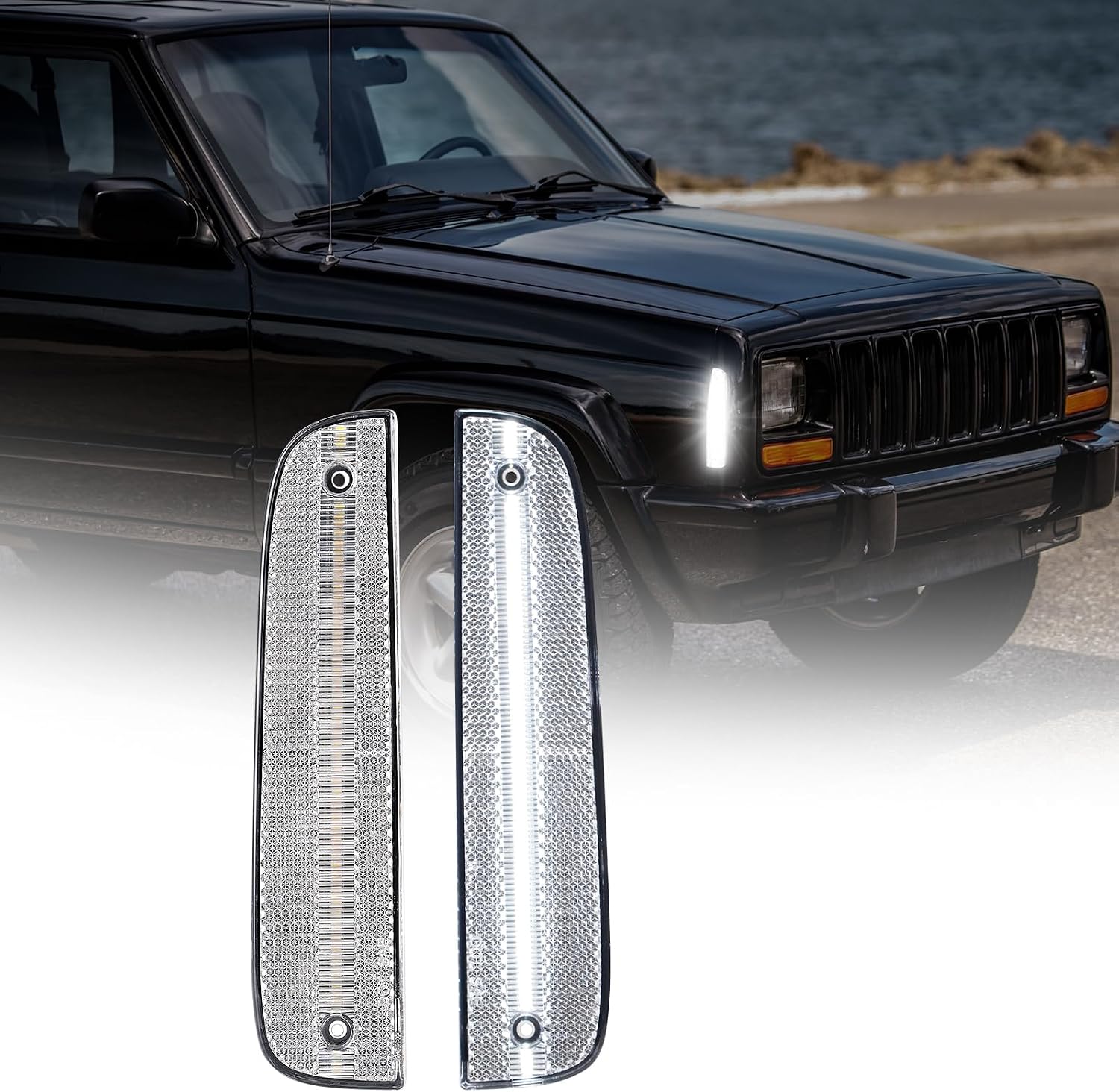 Side Marker Lights LED Compatible with Cherokee XJ 1997 1998 1999 2000 2001,Bumper Corner Parking Signal Lights Clear Lens White Light