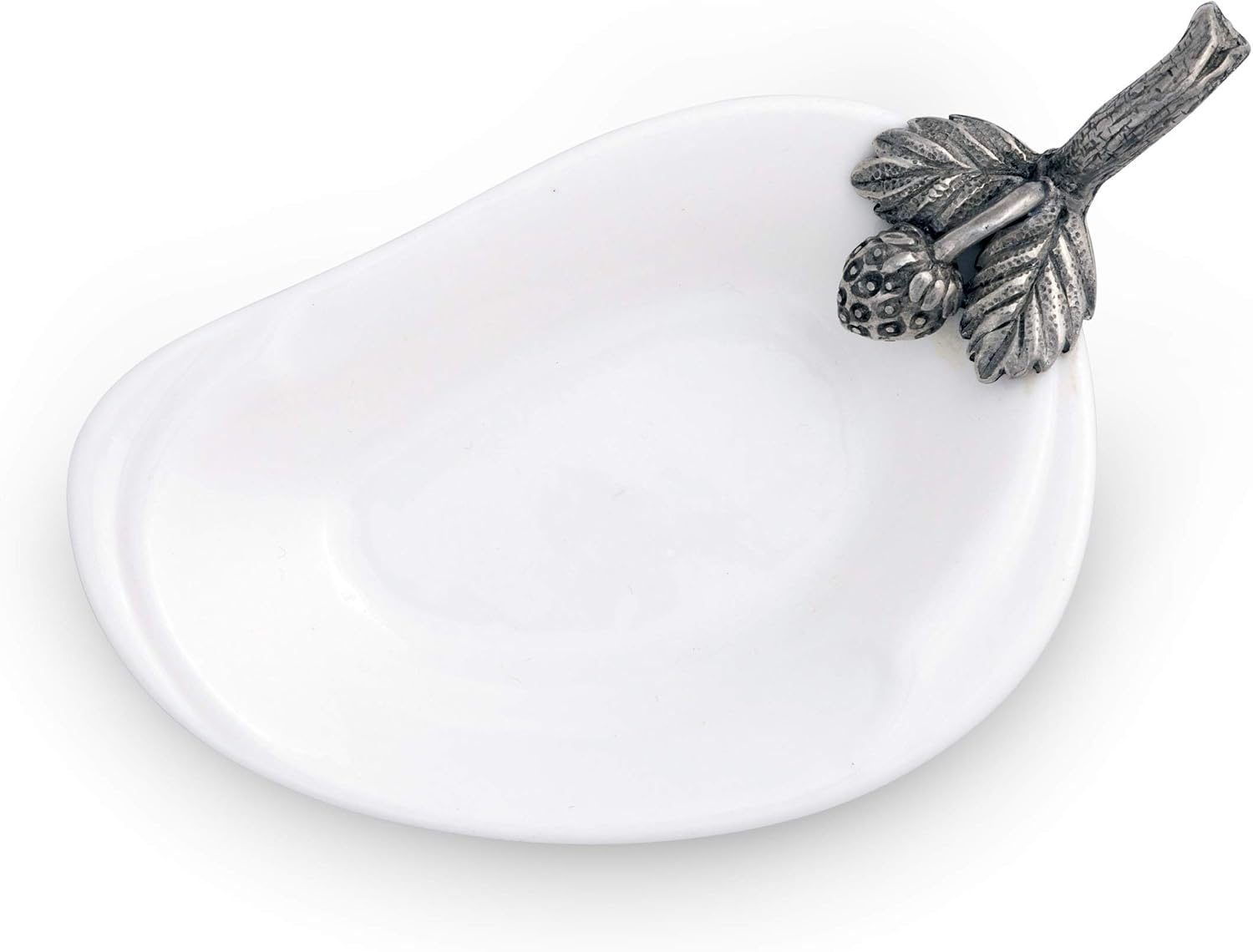 Vagabond House Porcelain Olive/Jam/Oil/Vinegar Server and Spoon Rest with Solid Pewter "Strawberry" Accent 4.5 inch Long