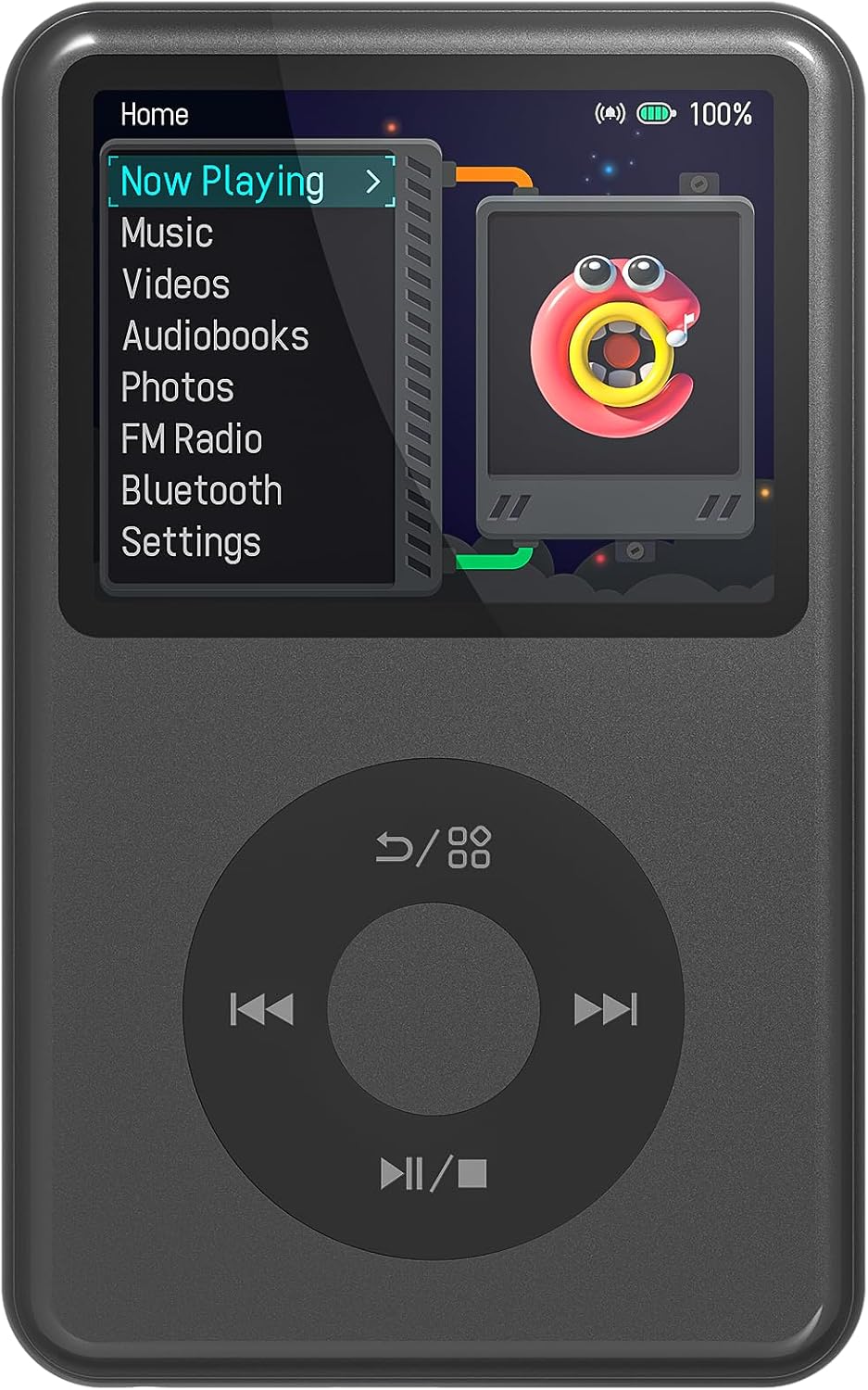Innioasis Y1 Children's MP3 Player – Timeless Class: 128 GB, Bluetooth, Video Player, Audiobooks, FM Radio and Wheel Touch Control (Black)